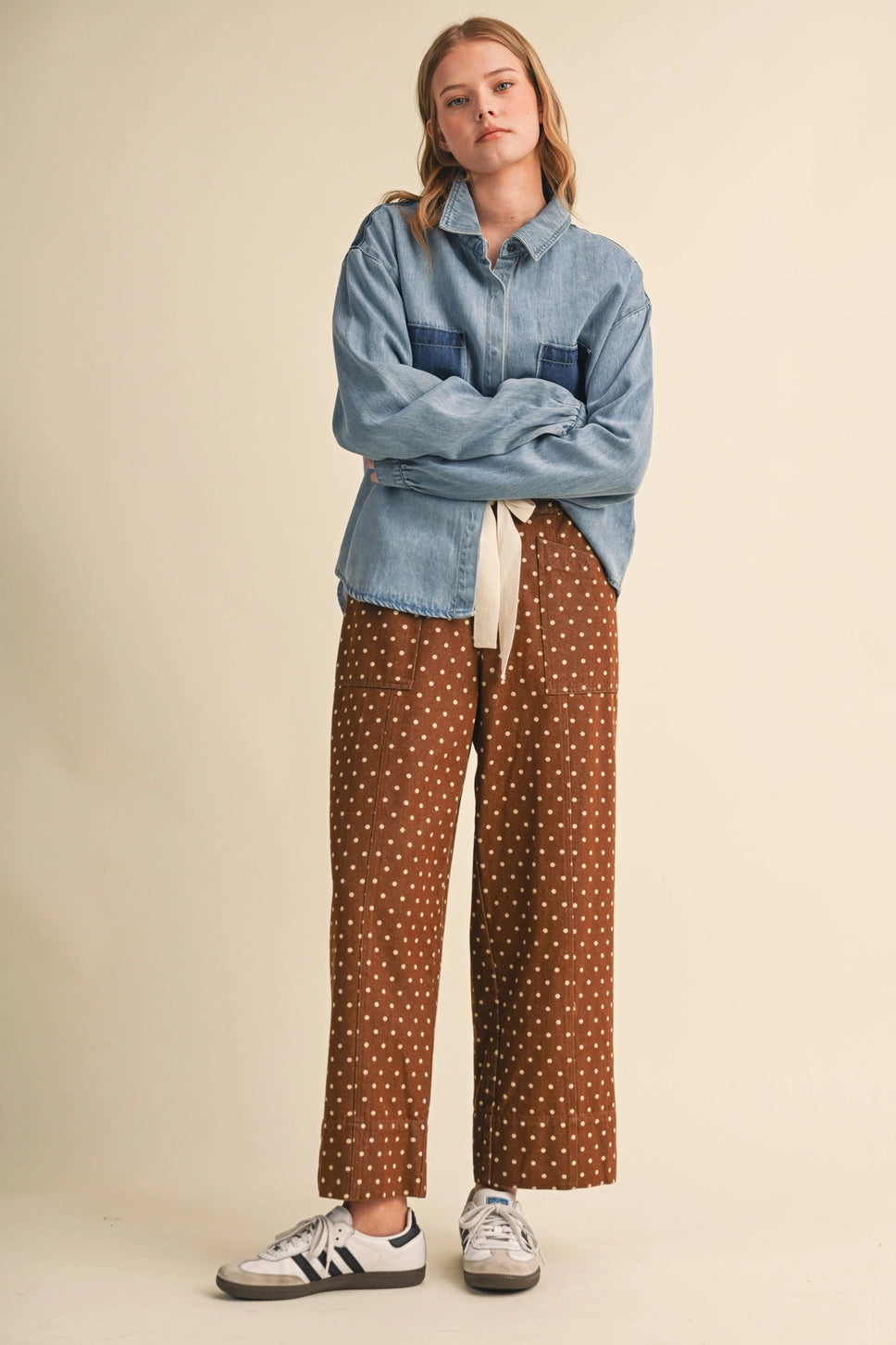 Polka Dot Wide Leg Cropped Pants