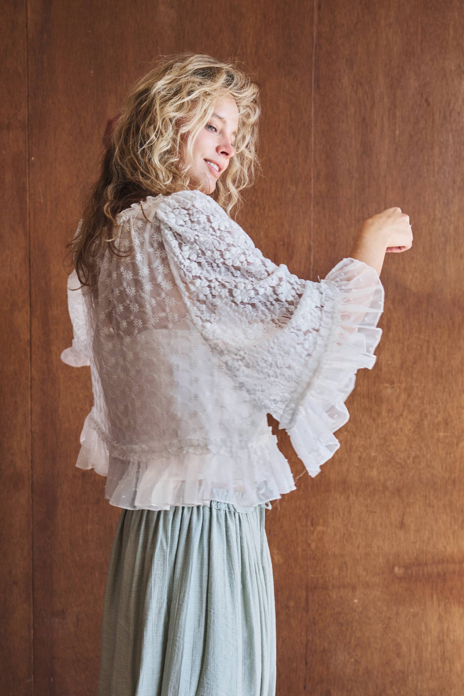 Lace Top Ruffle Flutter Sleeve