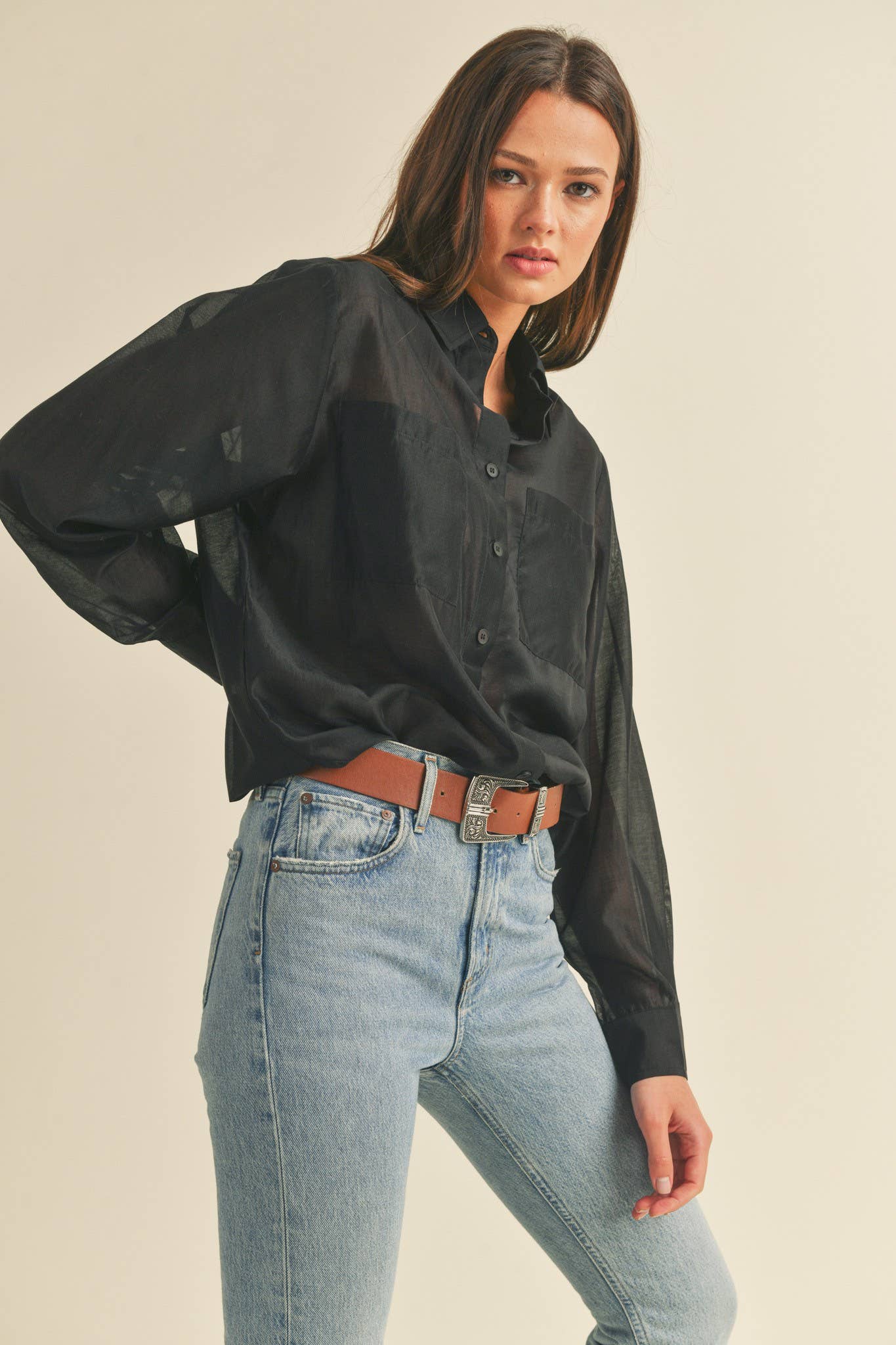 SHEER COLLARED BUTTON-DOWN SHIRT