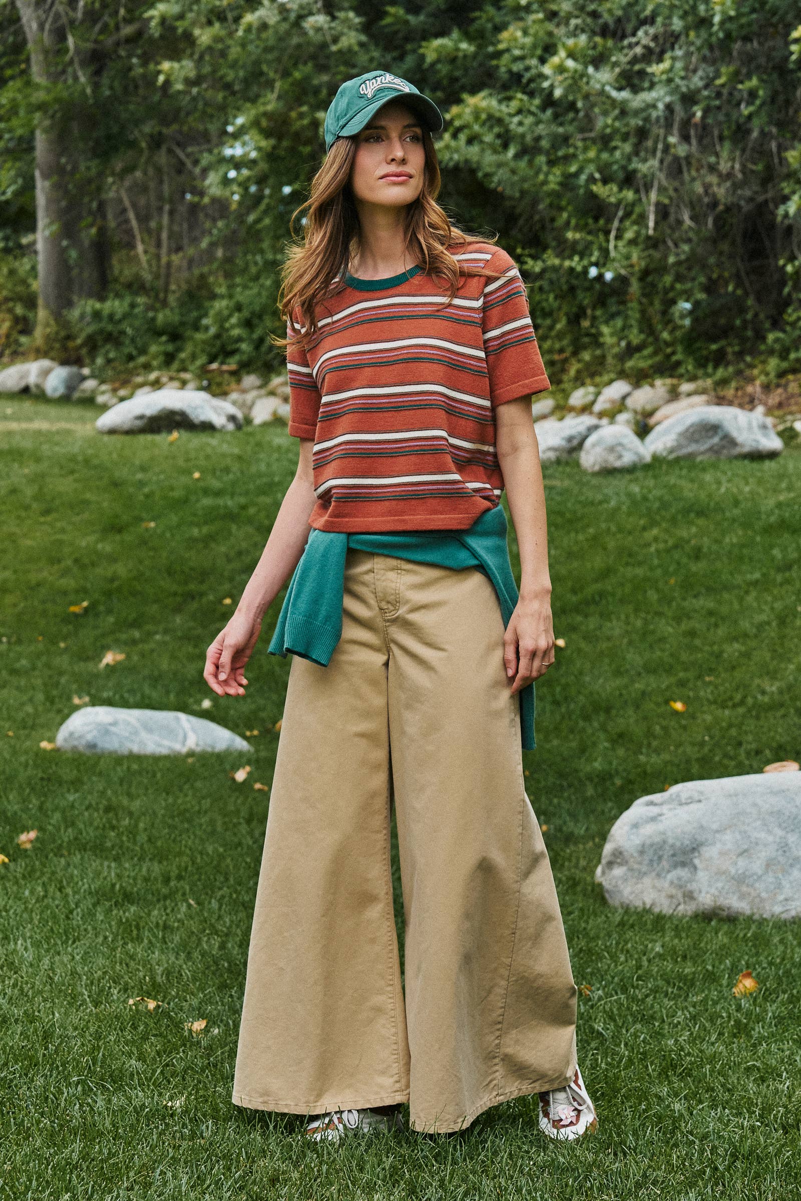 Striped Knit Ringer Tee With Crew Neck