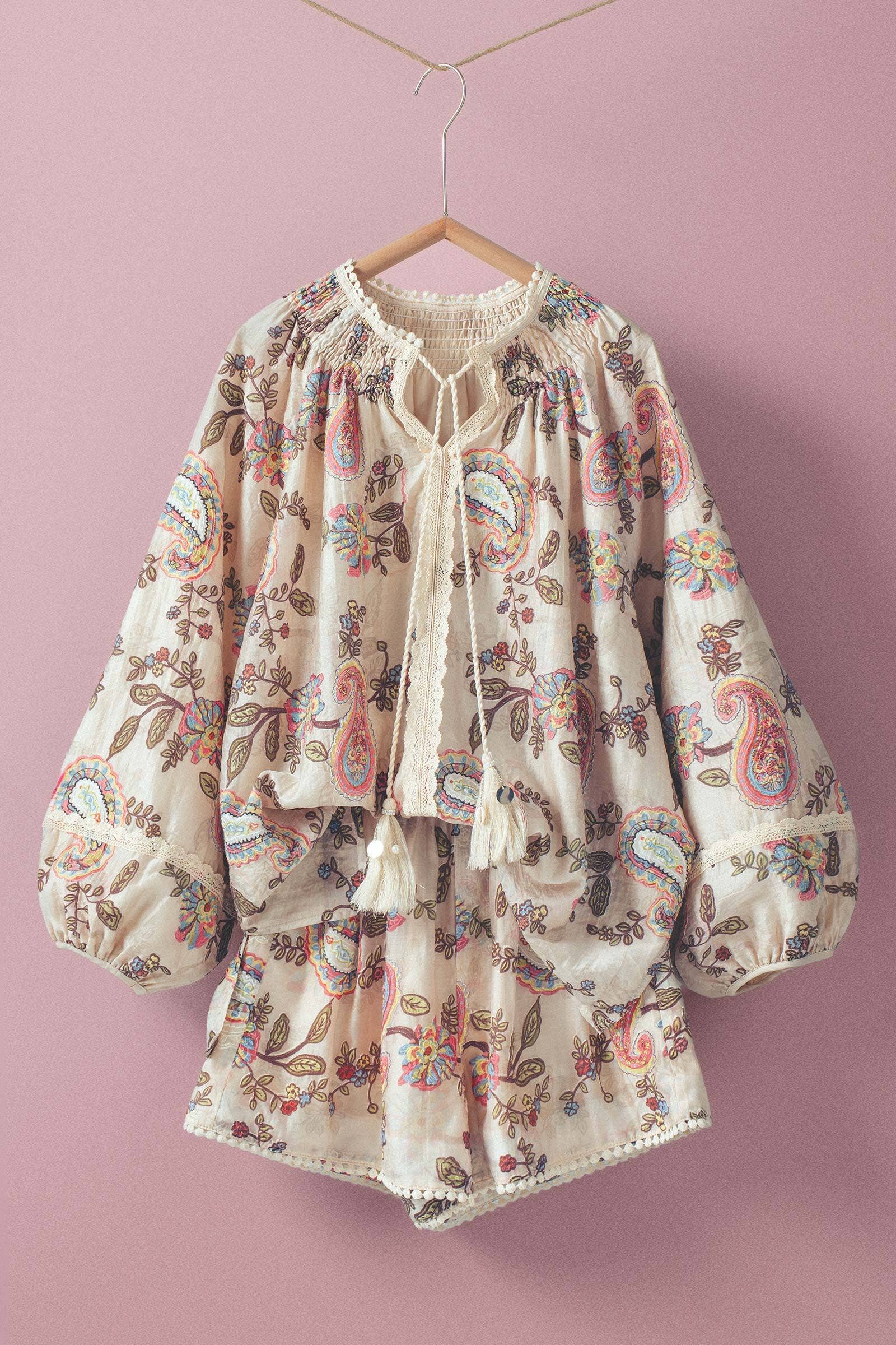 Embroidered Boho Paisley Blouse Top