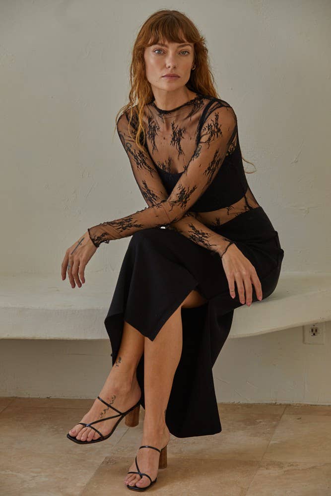 Knit Lace Mock Neck Top