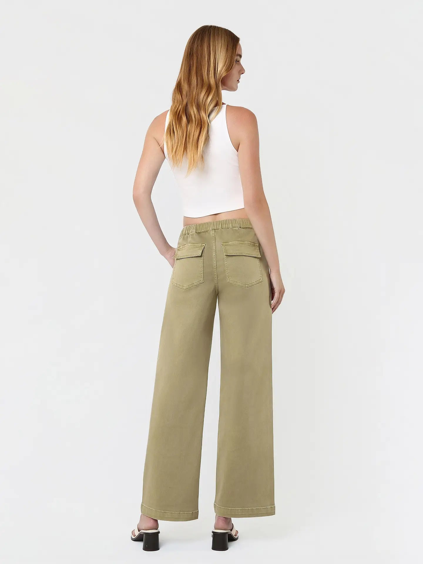 Vervet| High Rise Elastic Drawstring Wb Baggy Wide Jeans