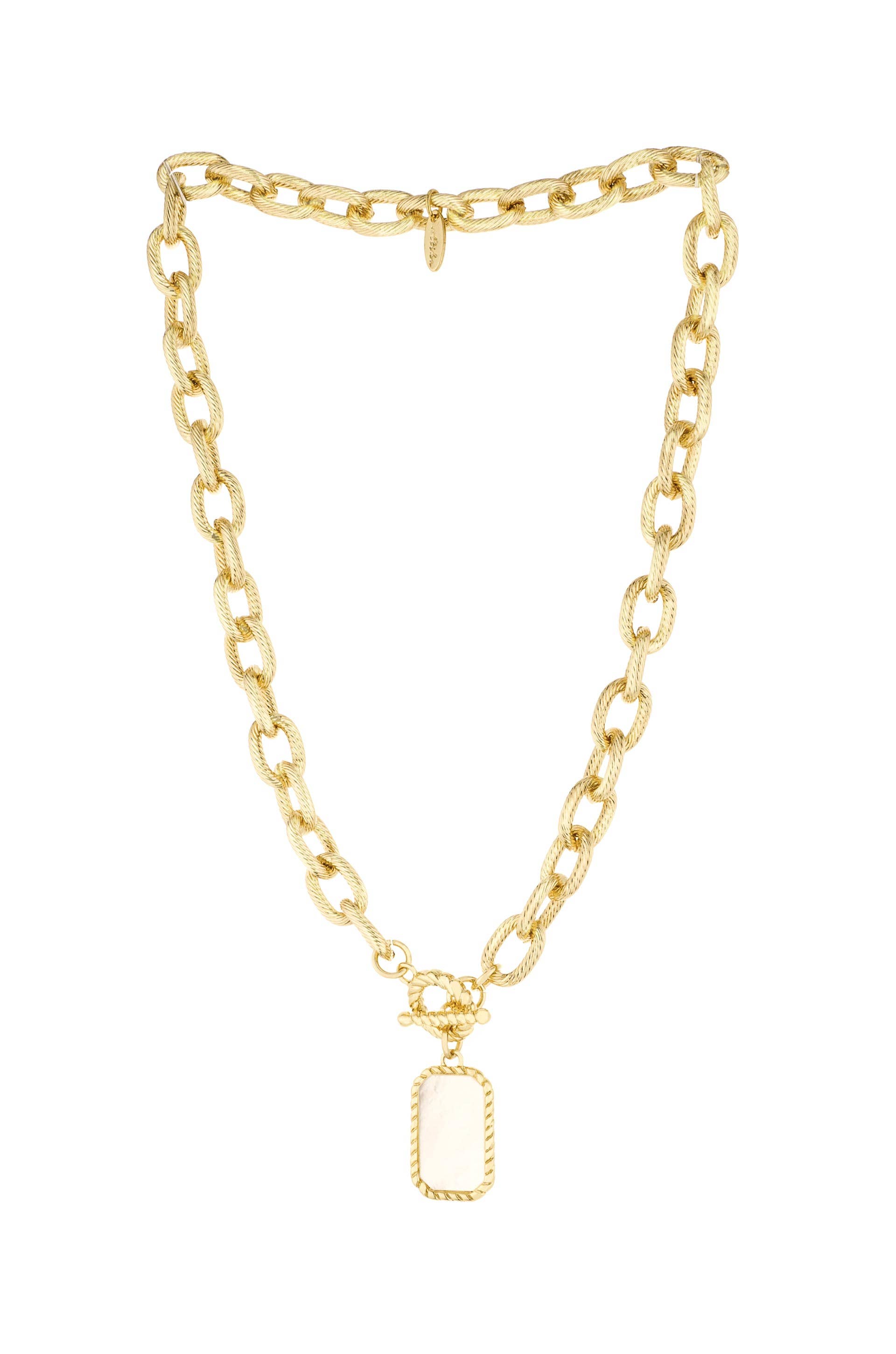 Chain Link and Mother of Pearl 18k Gold Plated Pendant Necklace