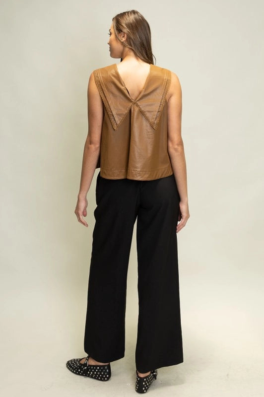 Leather Pintuck & Lace Top