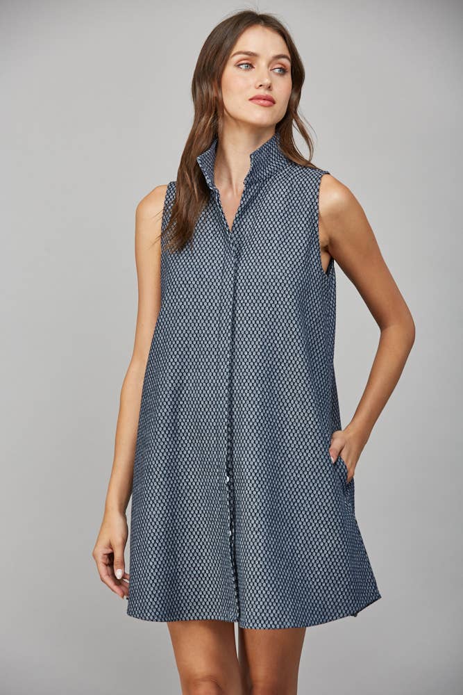 STAND COLLAR SHIFT DRESS