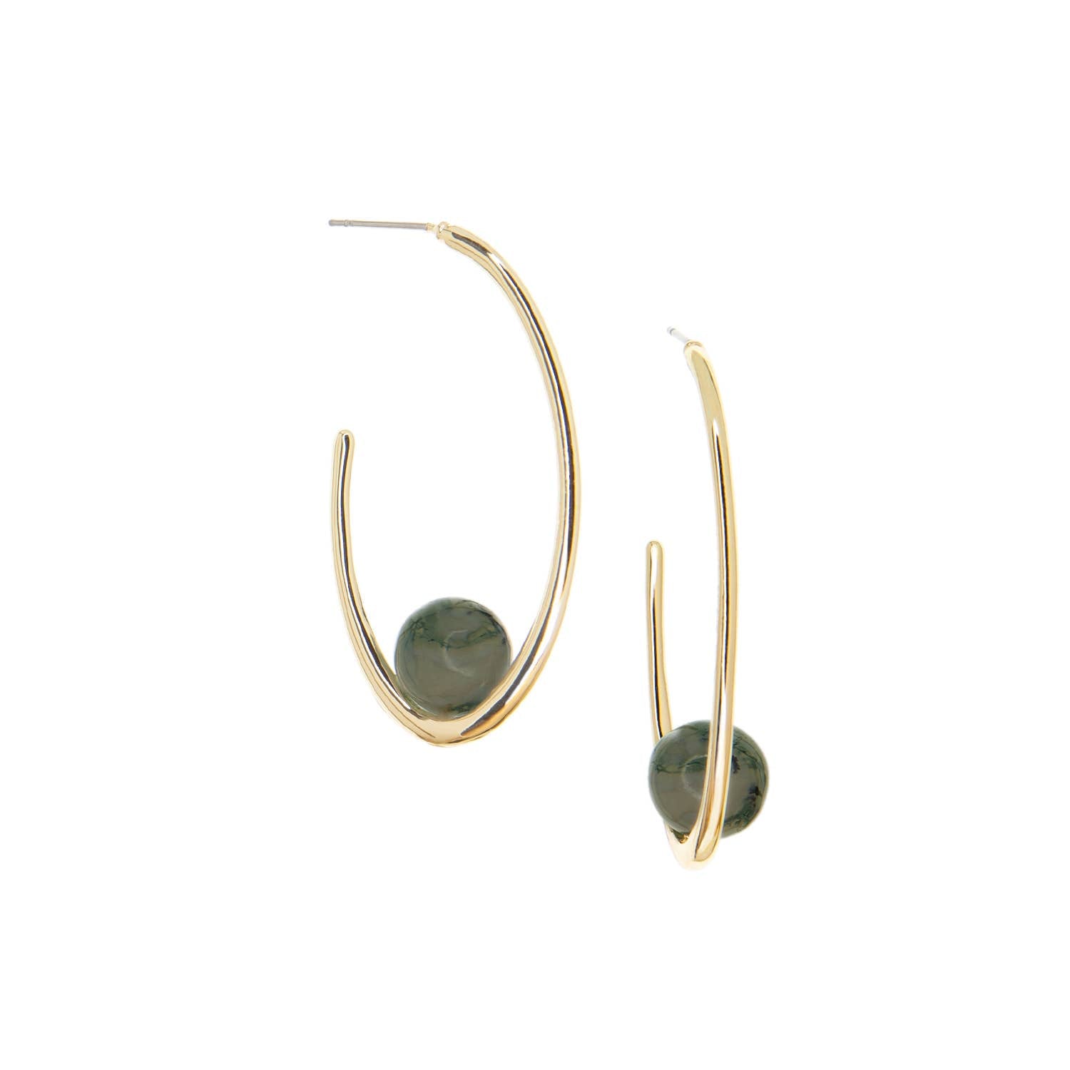 Large elongated hoop with semi precious stone
