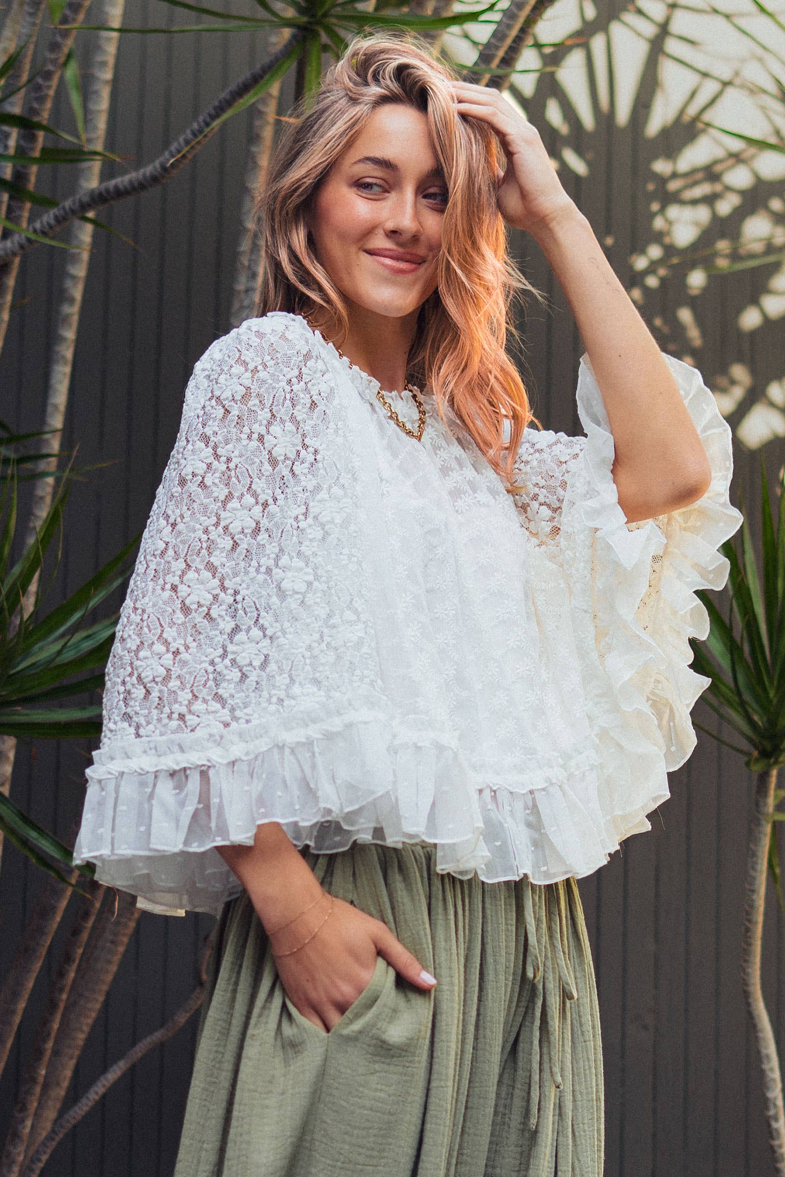 Lace Top Ruffle Flutter Sleeve