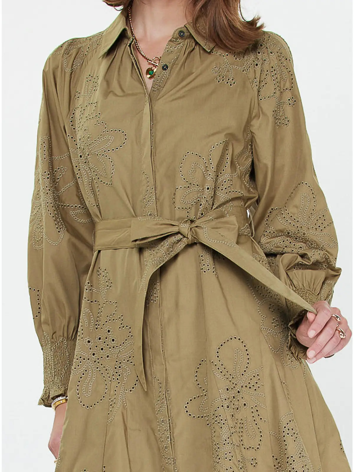 Floral Eyelet Mini Shirt Dress
