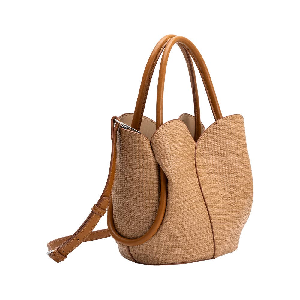 Tulip Raffia Embossed Top Handle Handbag