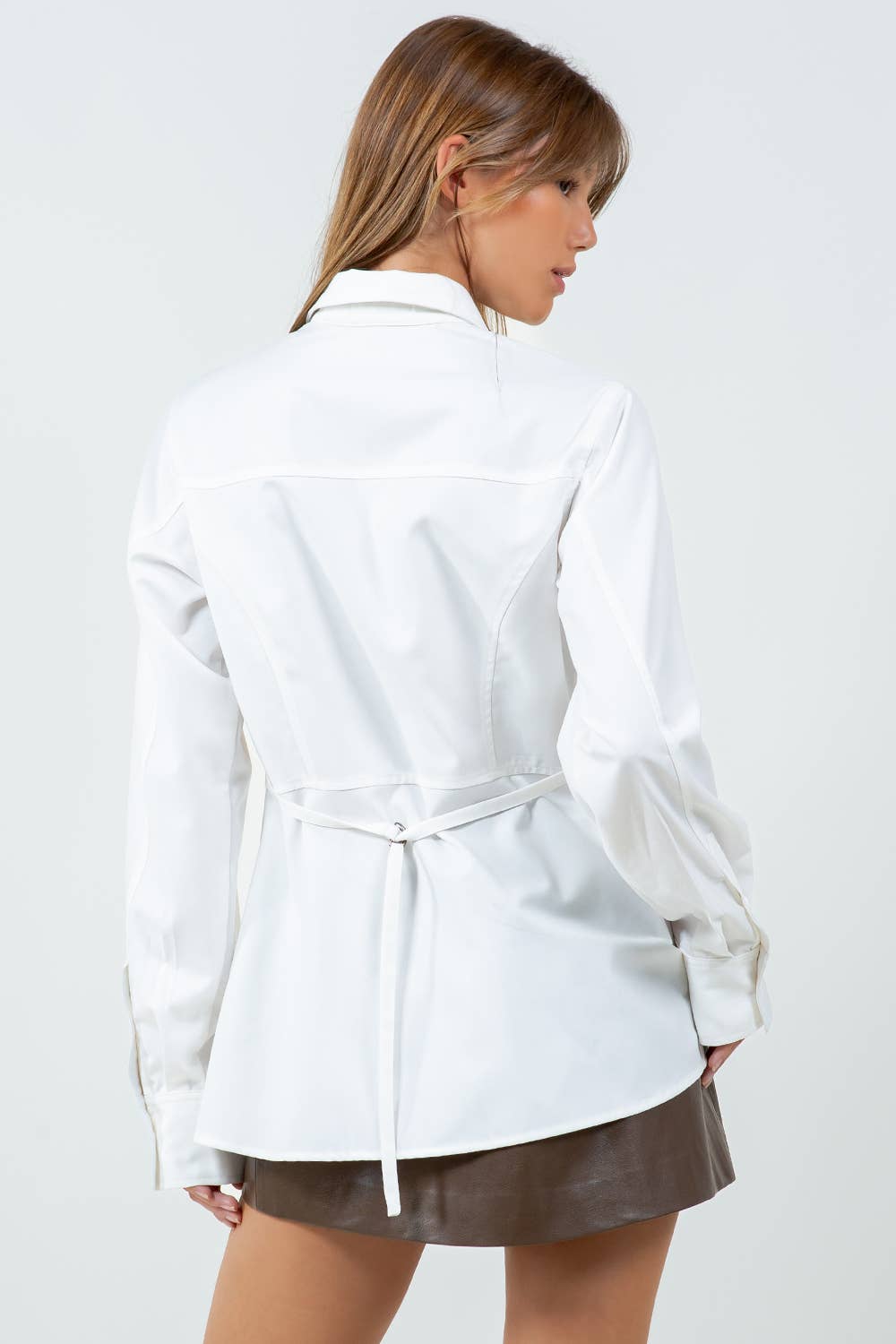 STRAP ADJUSTERS POPLIN COLLARED SHIRT - WHITE