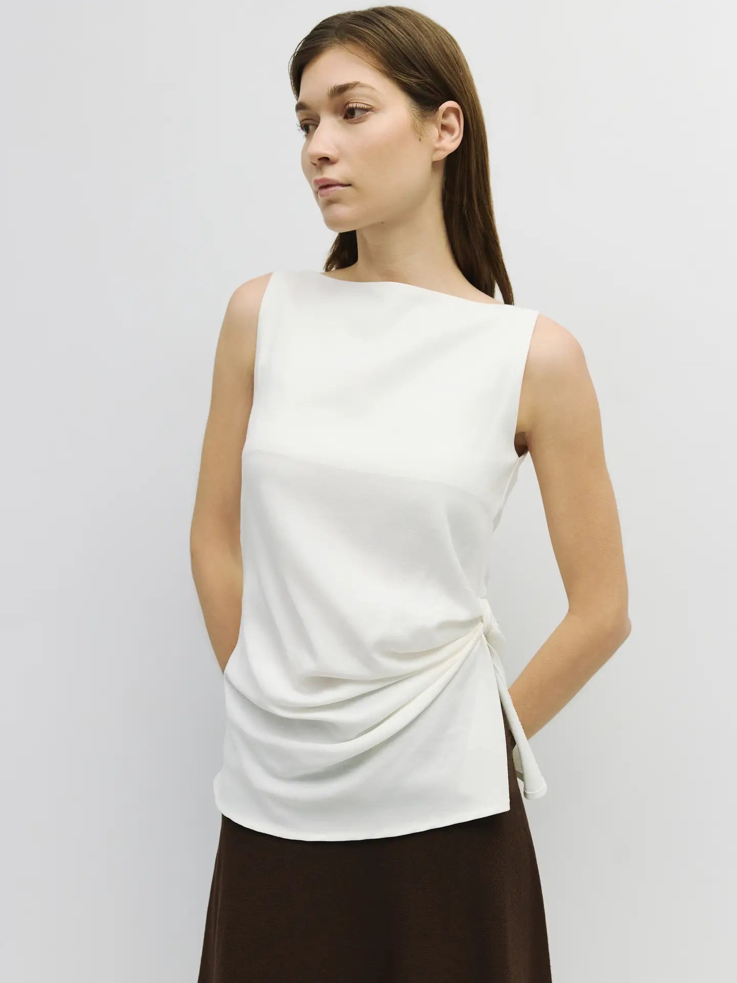 cinched waist tie knot womens tank top blouse