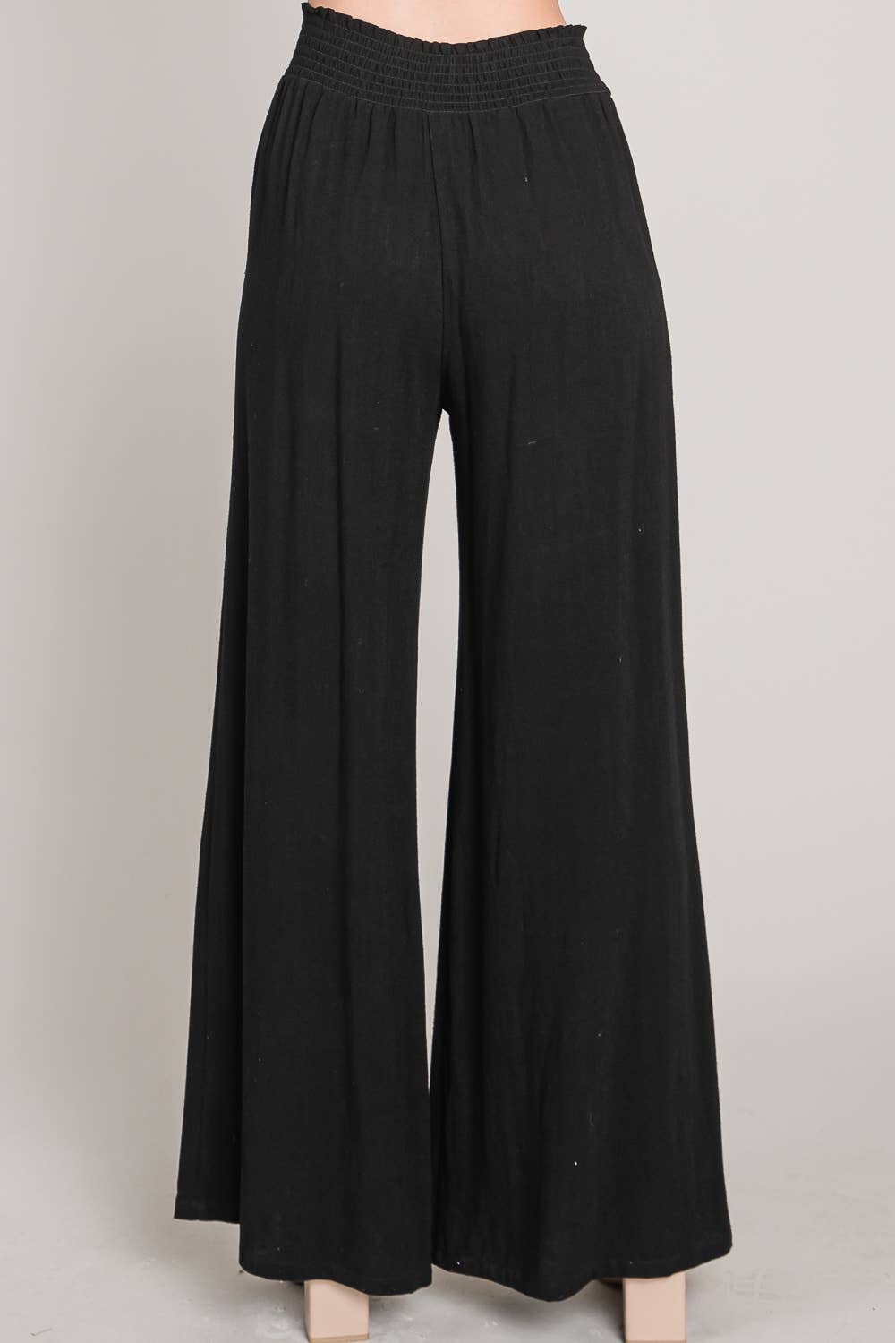 Soft Linen Smocked Waist Wide Leg Pants
