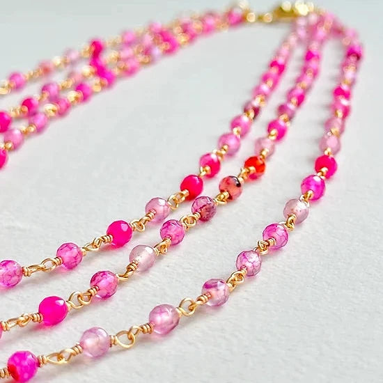 Pink beaded layers womens necklace