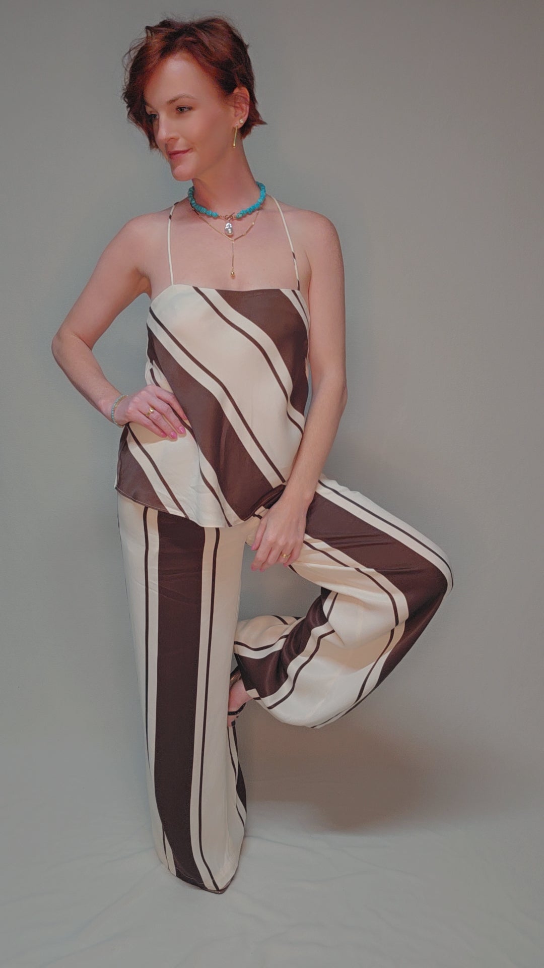 Choco Cream Striped Wide Leg Pant