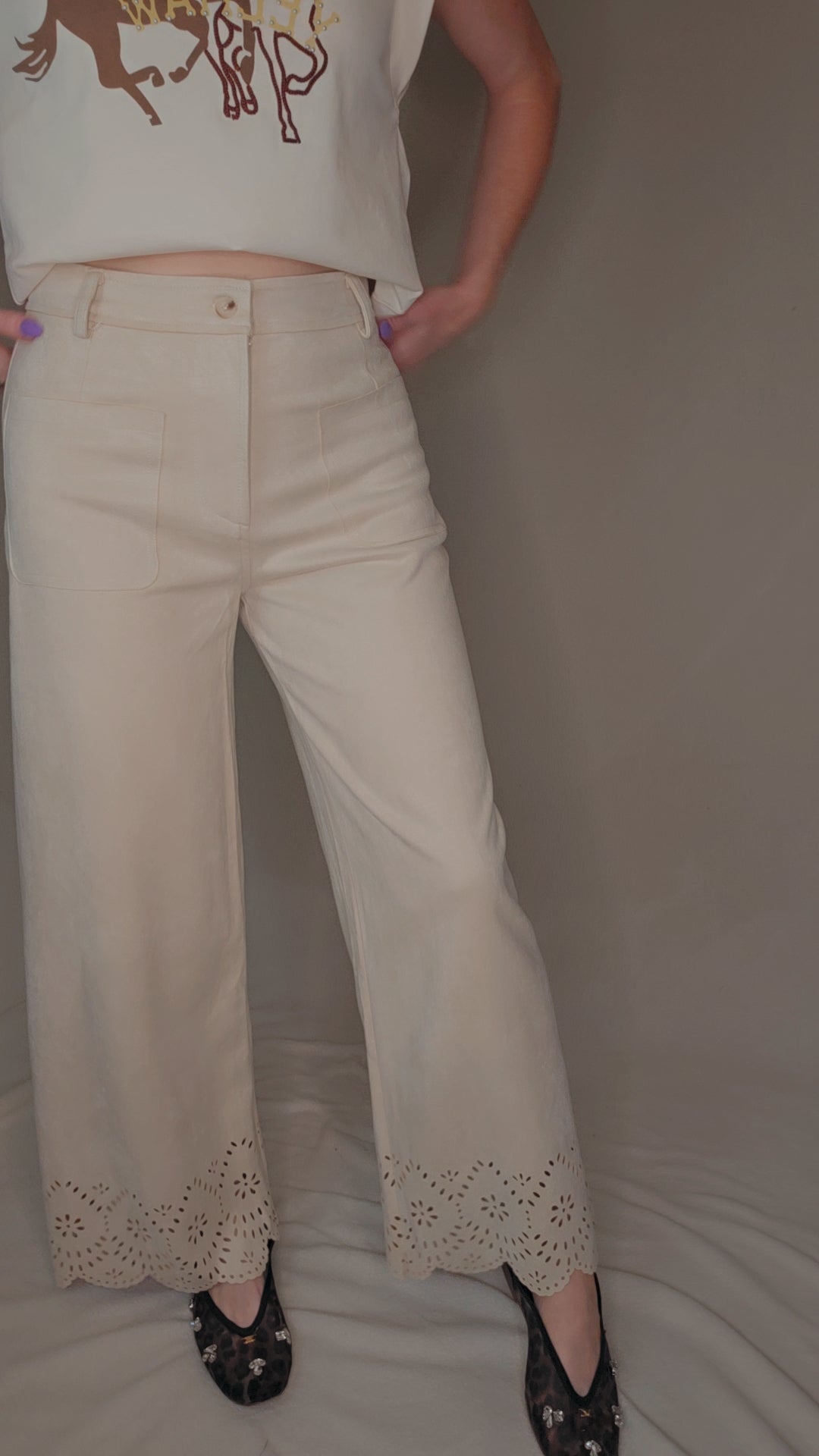 Suede Laser Cut Wide Leg Pants