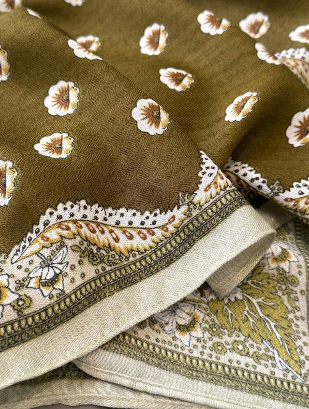 Olive Border Scarf