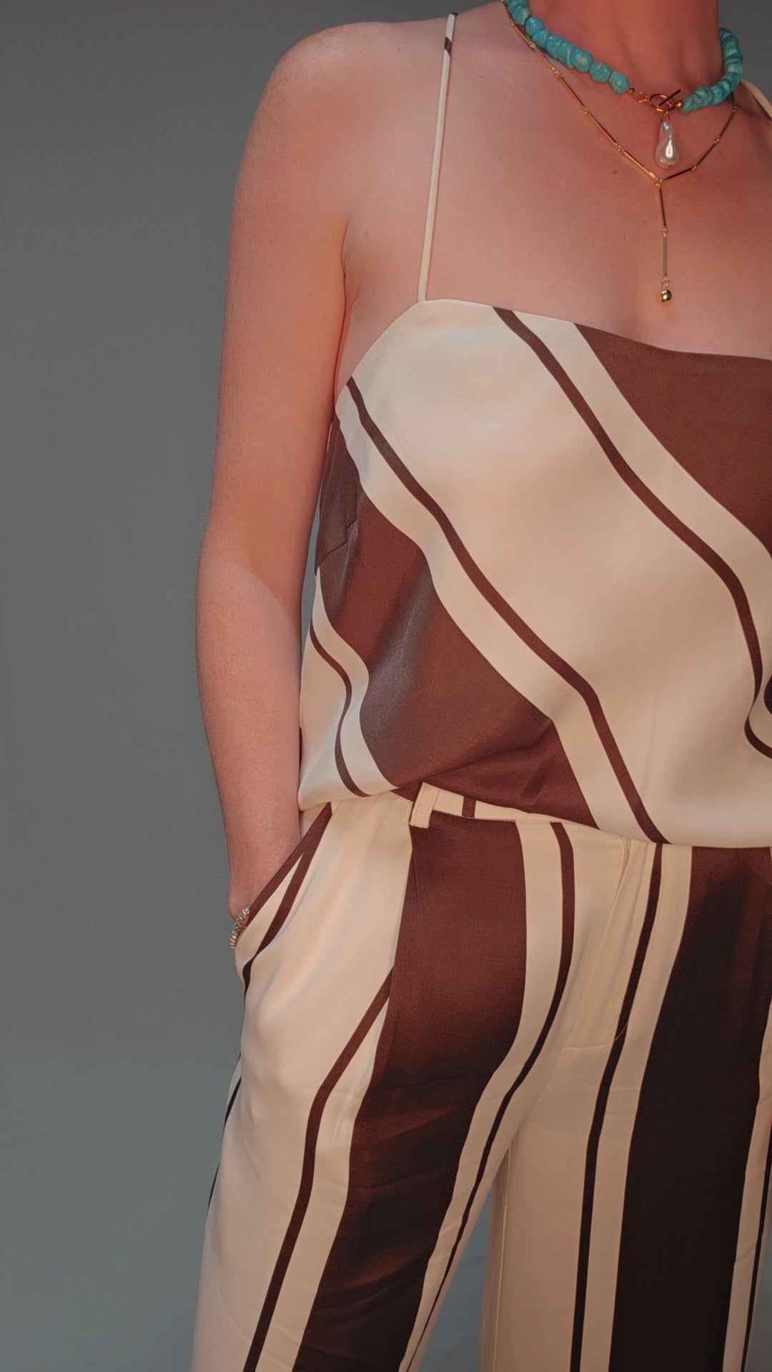 Choco Cream Striped Wide Leg Pant
