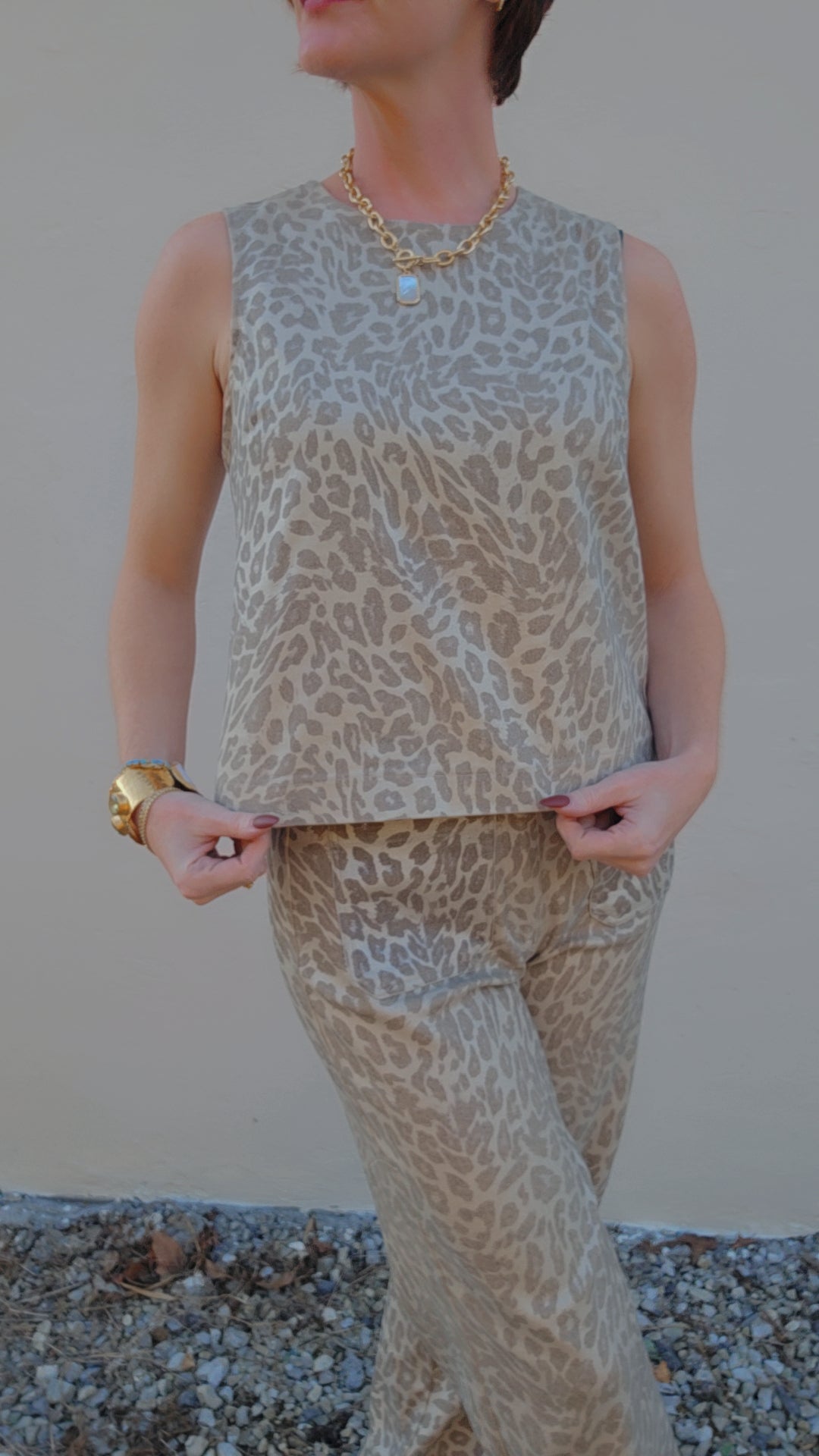 Champagne Shimmer Leopard Sleeveless Top