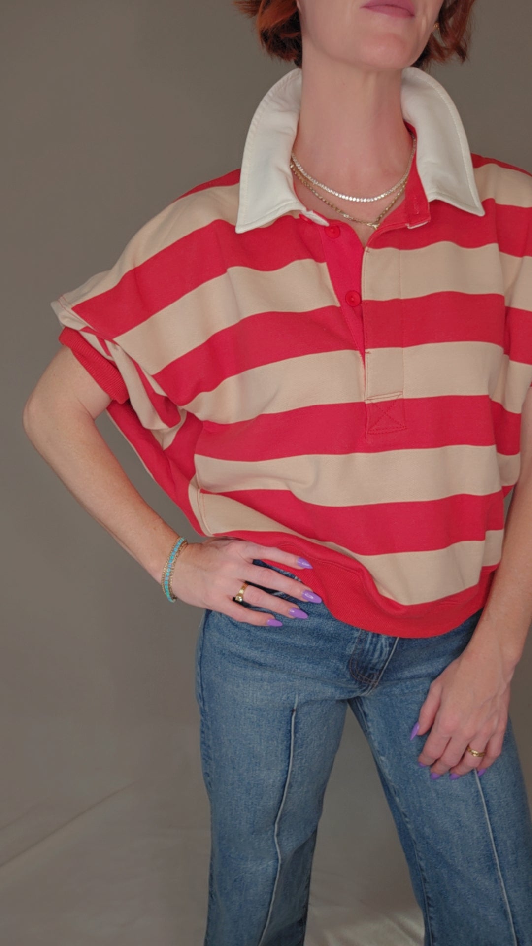 Striped Rugby Half Button Up