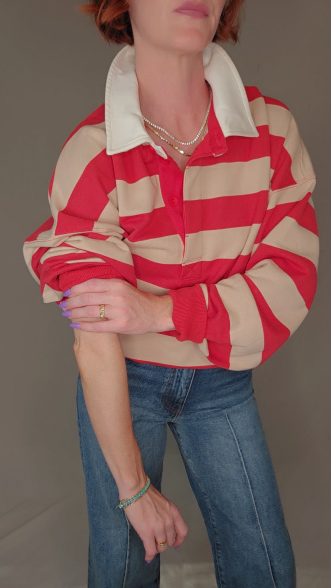 Striped Rugby Half Button Up