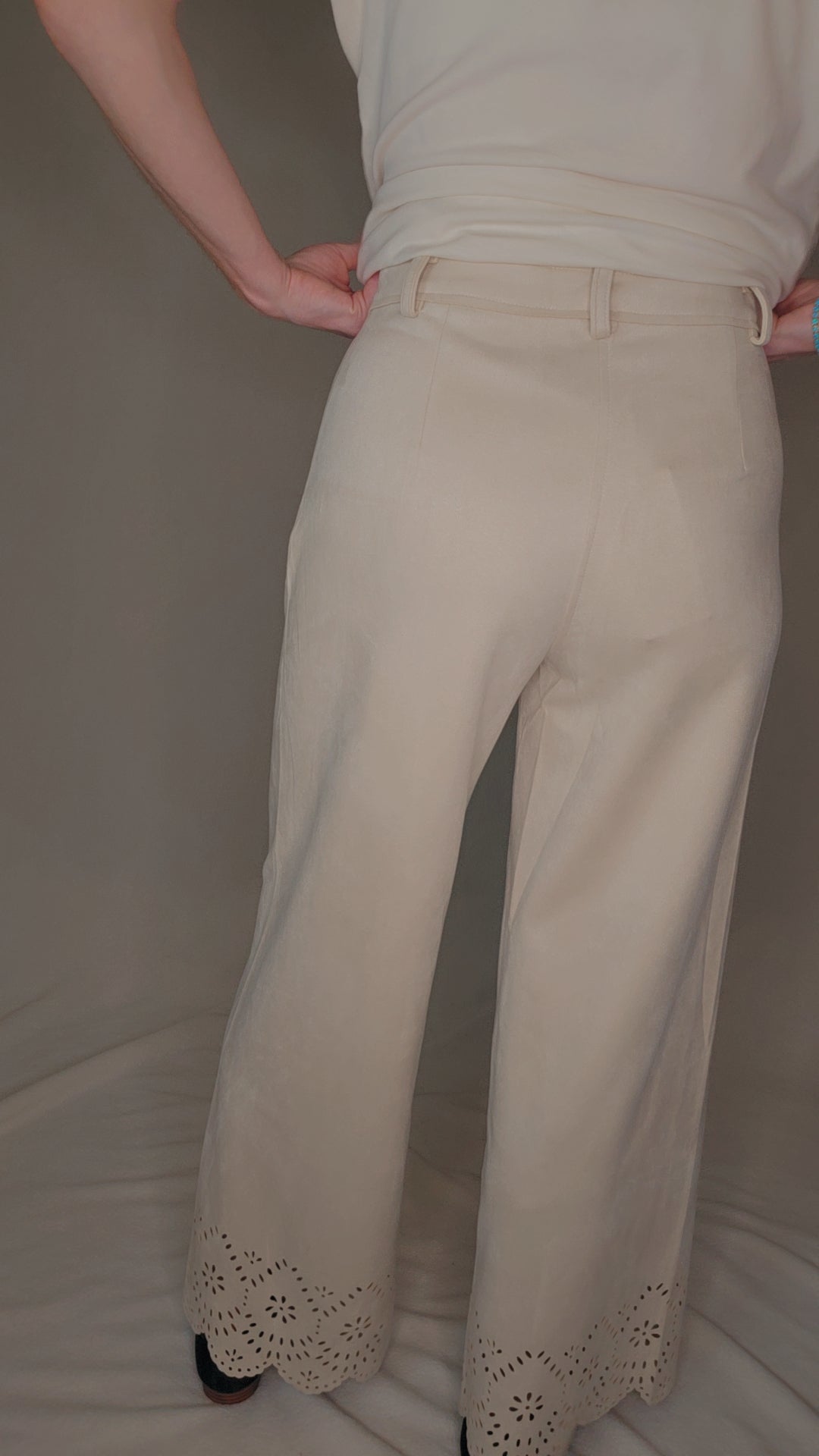 Suede Laser Cut Wide Leg Pants