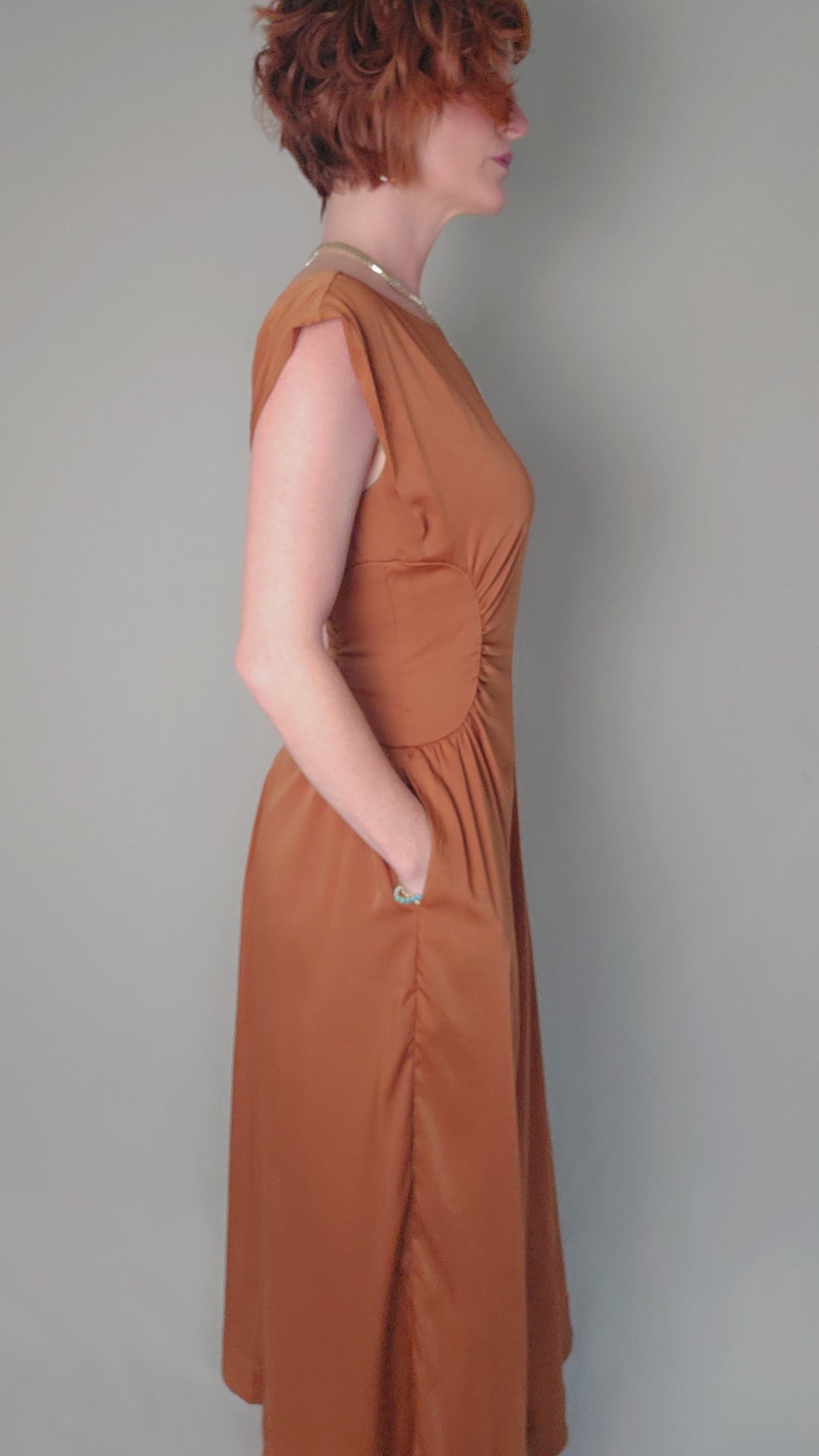 Ruched Satin Midi Dress