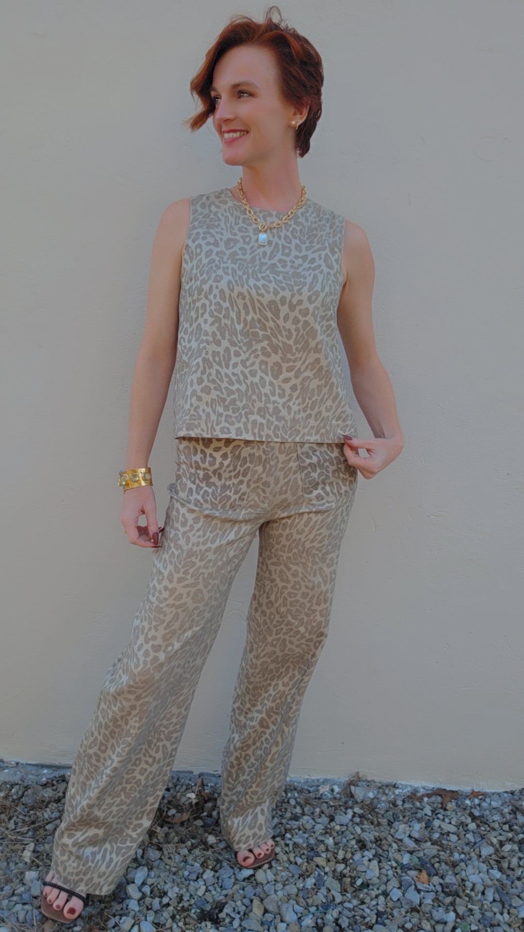 Champagne Shimmer Leopard Sleeveless Top