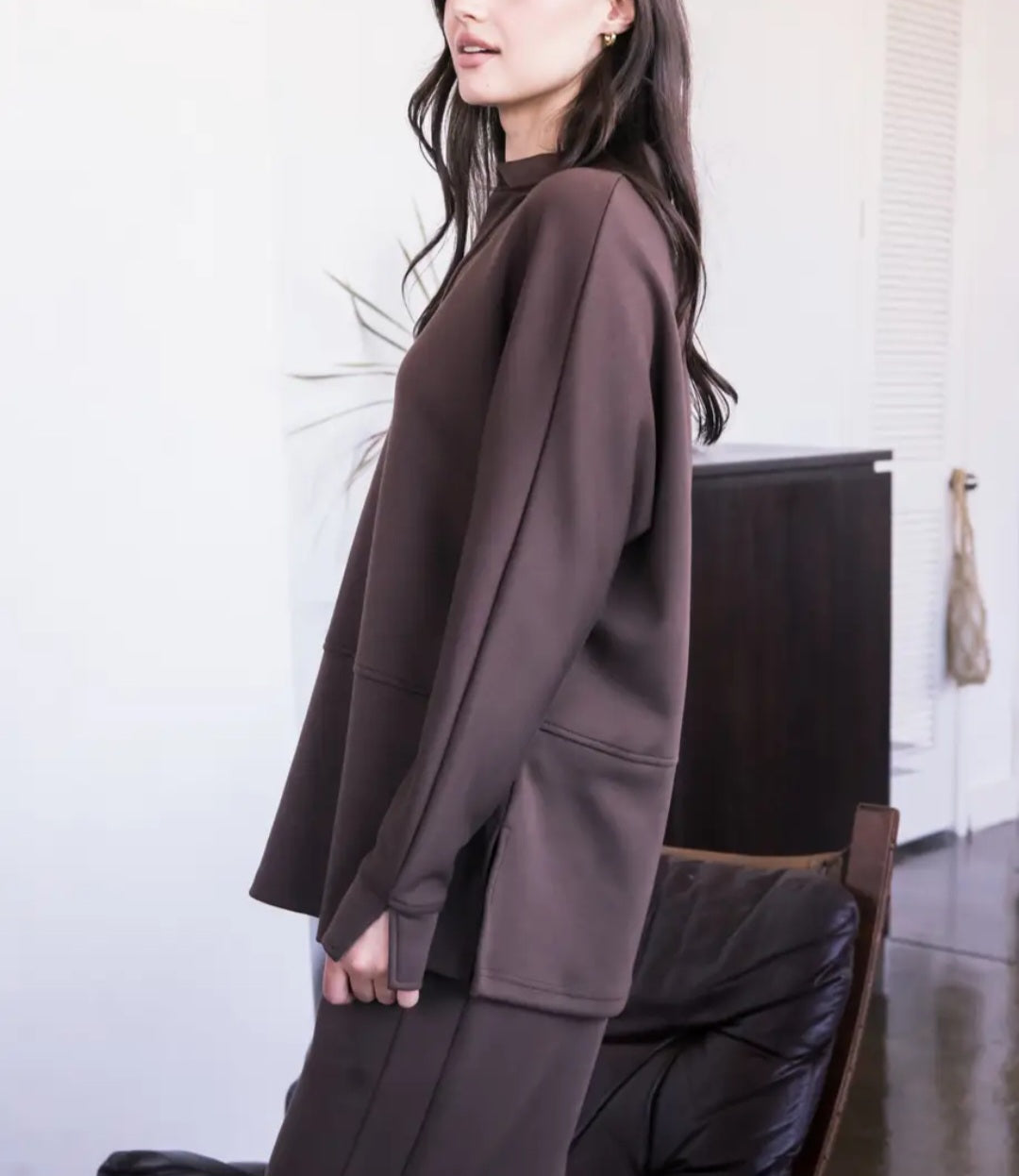 Chocolate Brown Relaxed Collared Tunic