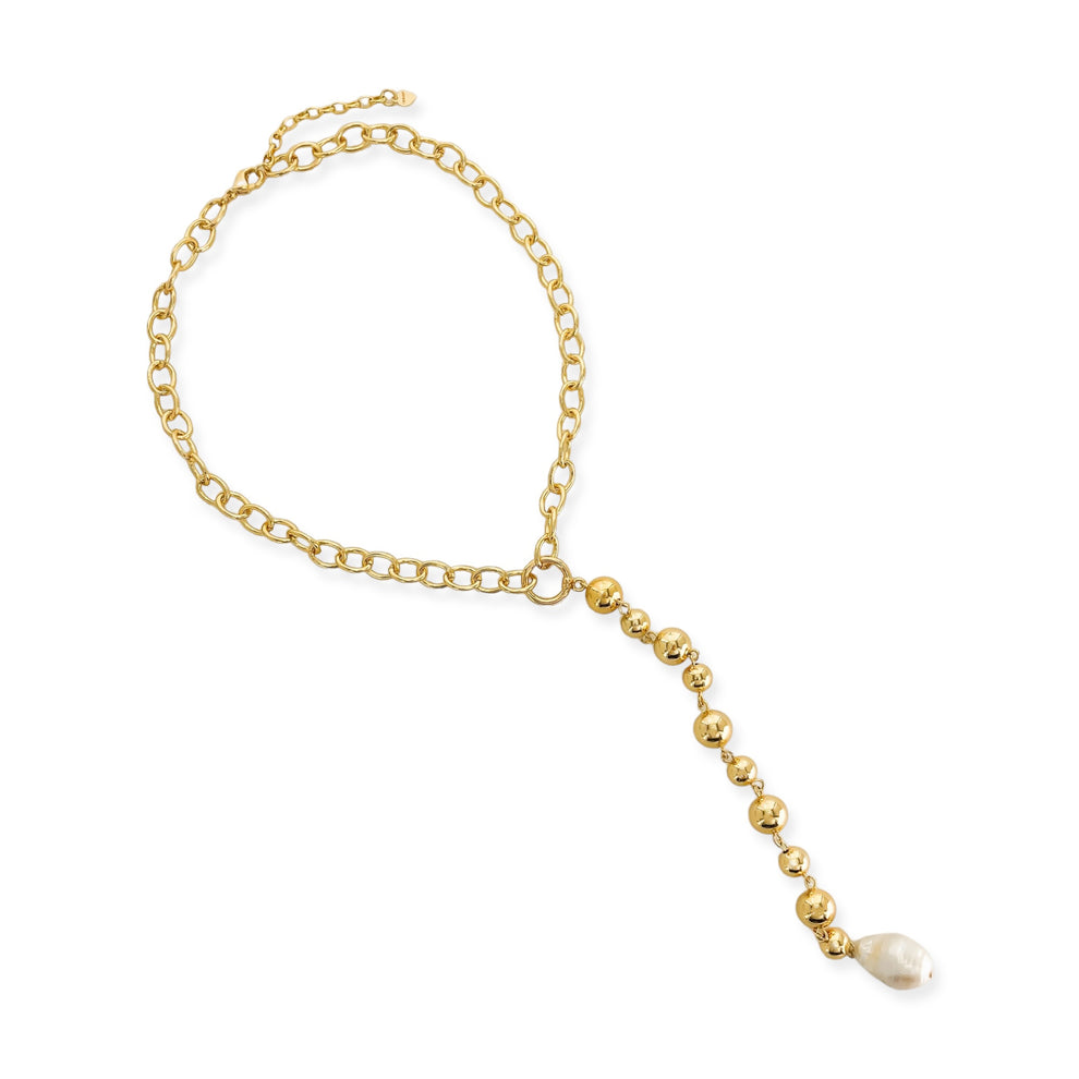 gold lariat pearl chain waterproof necklace