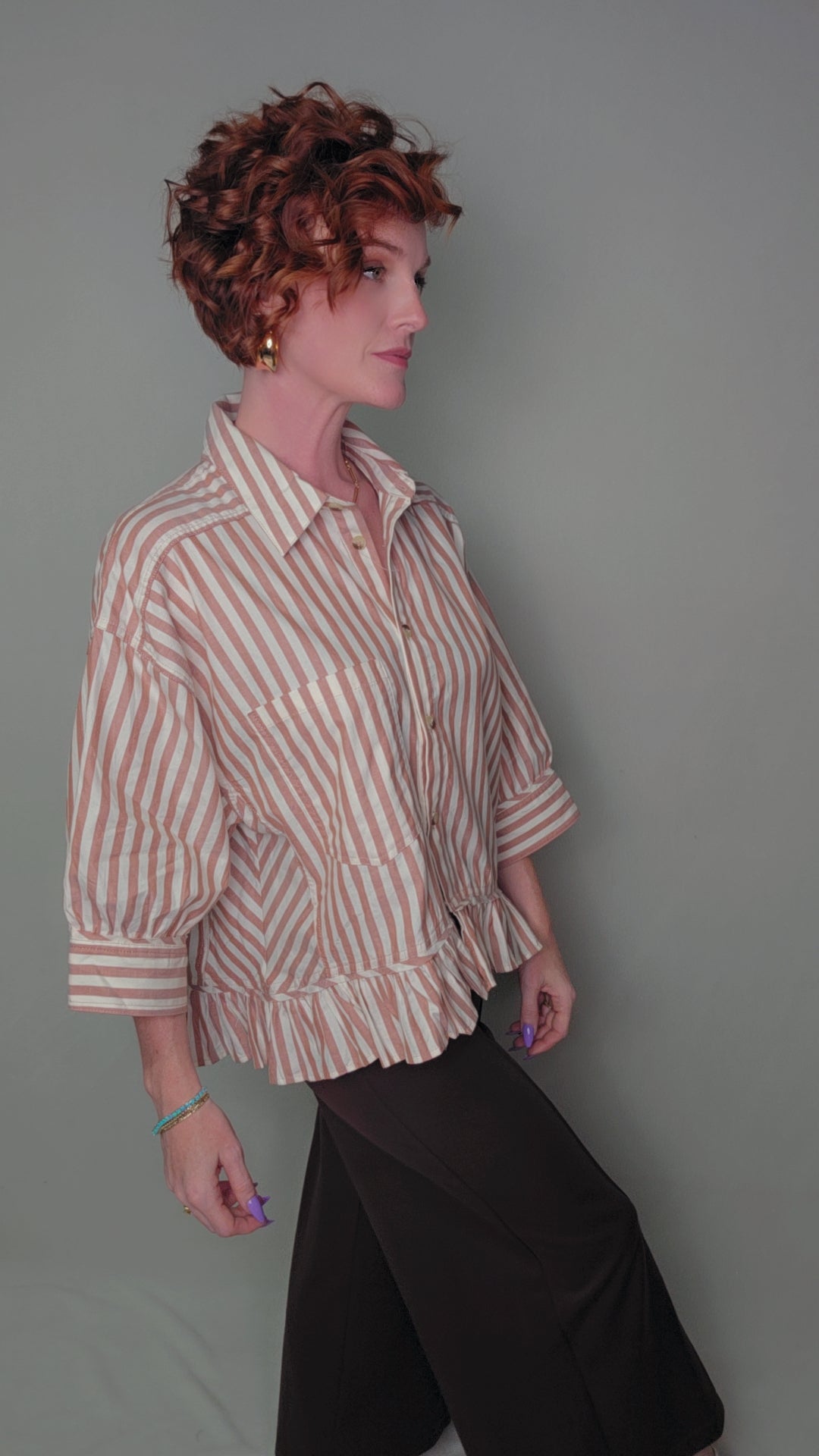 Woven Cotton Striped Button-Down Shirt