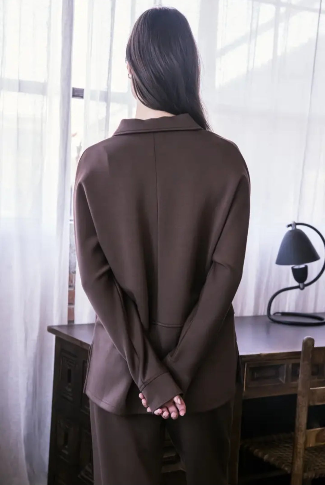 Chocolate Brown Relaxed Collared Tunic