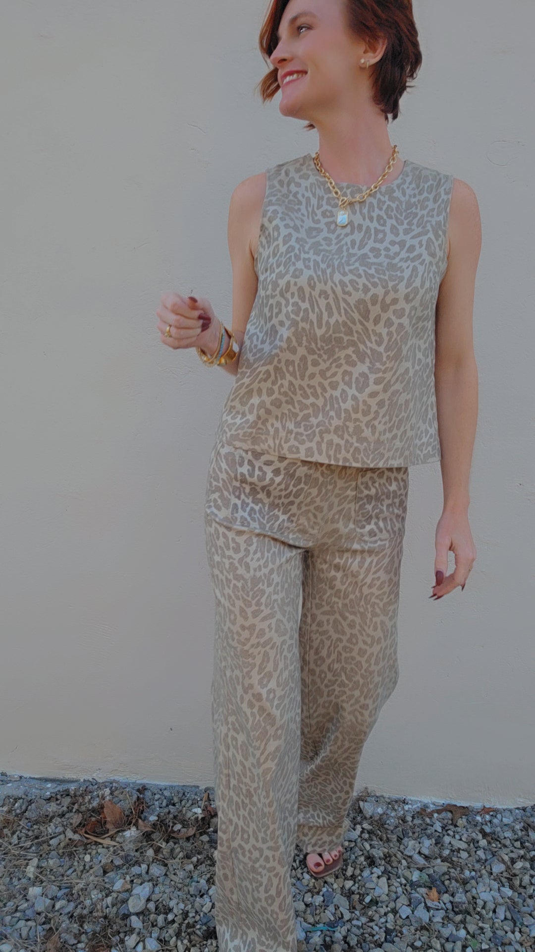 Champagne Shimmer Leopard Sleeveless Top