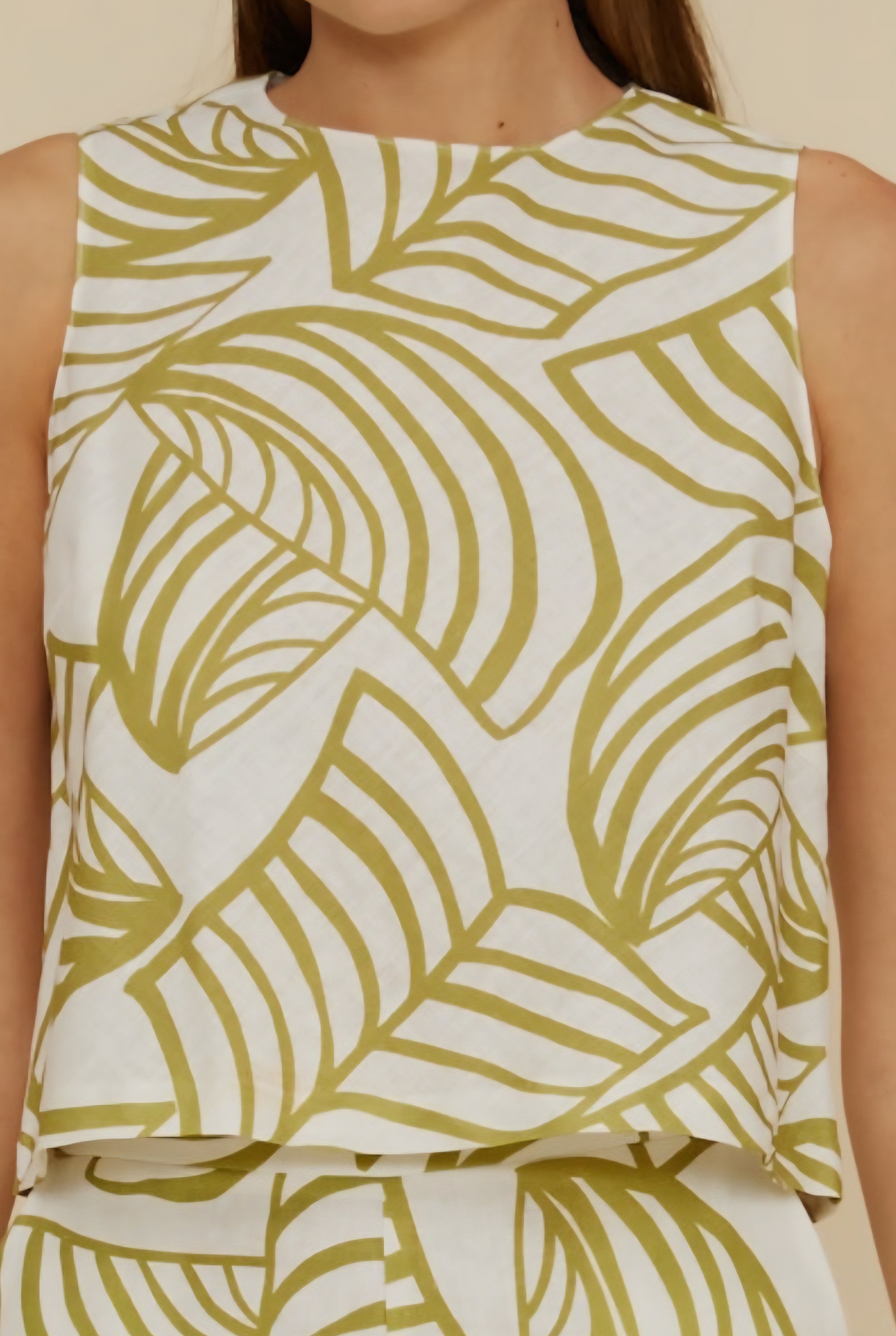 tropical print linen lined top with matching pants set