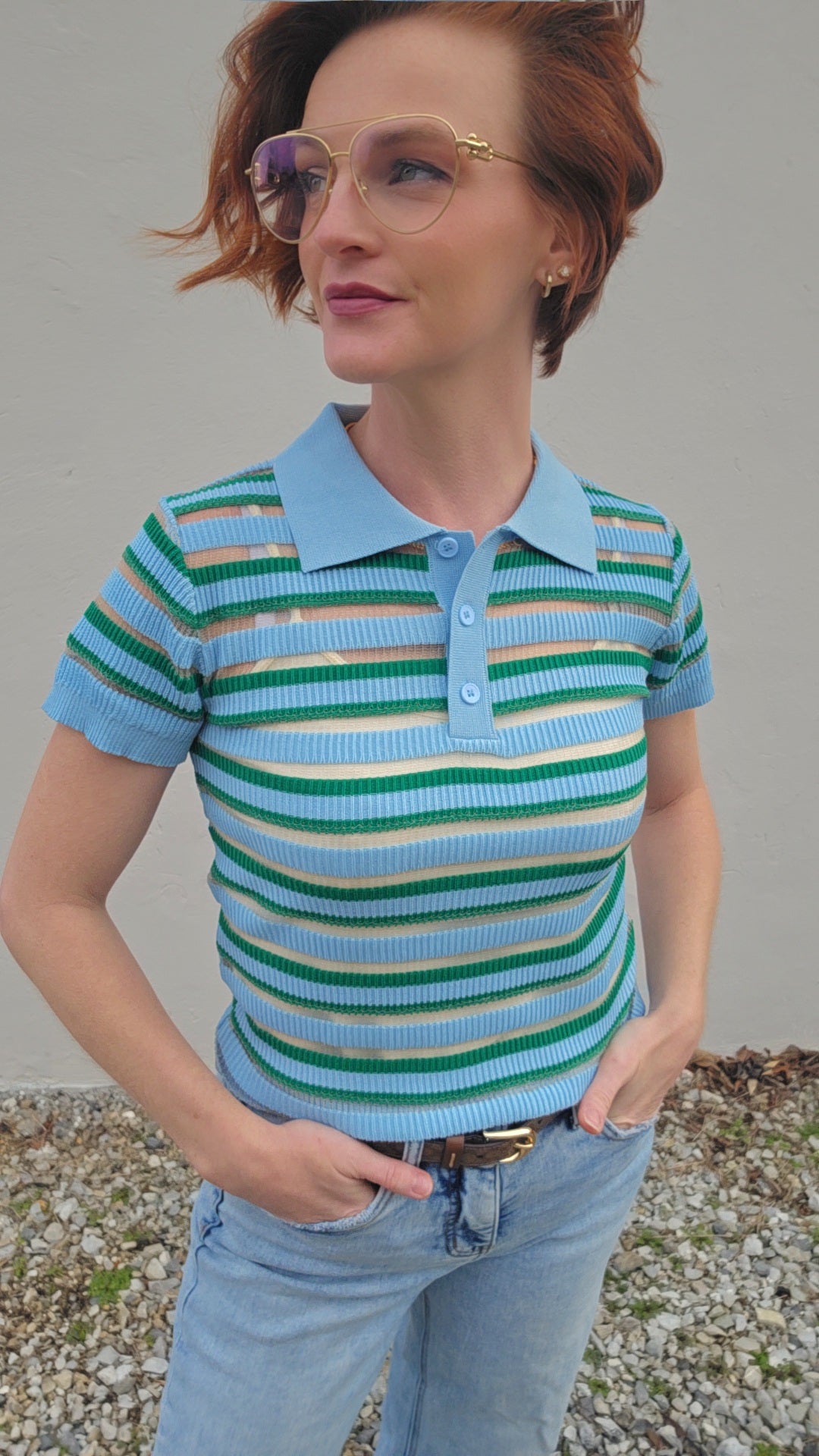 LEVANZO KNIT POLO TOP