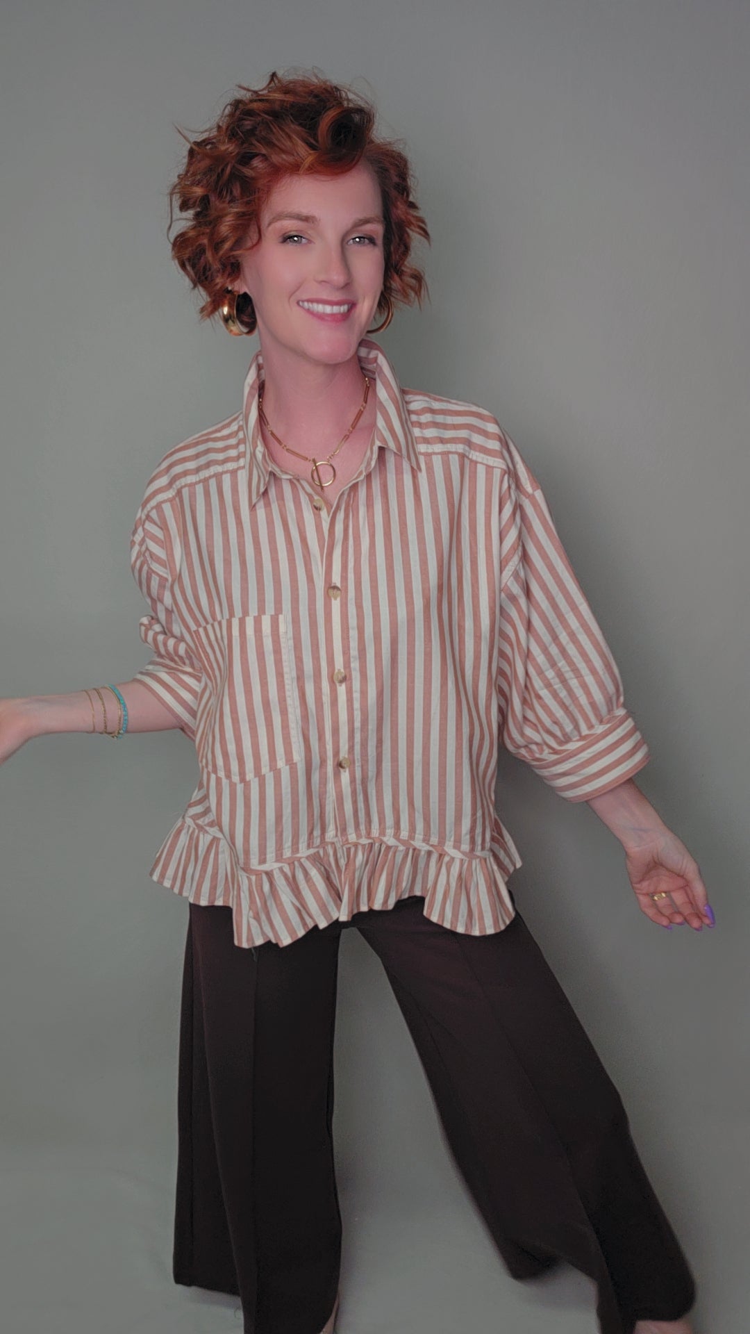 Woven Cotton Striped Button-Down Shirt