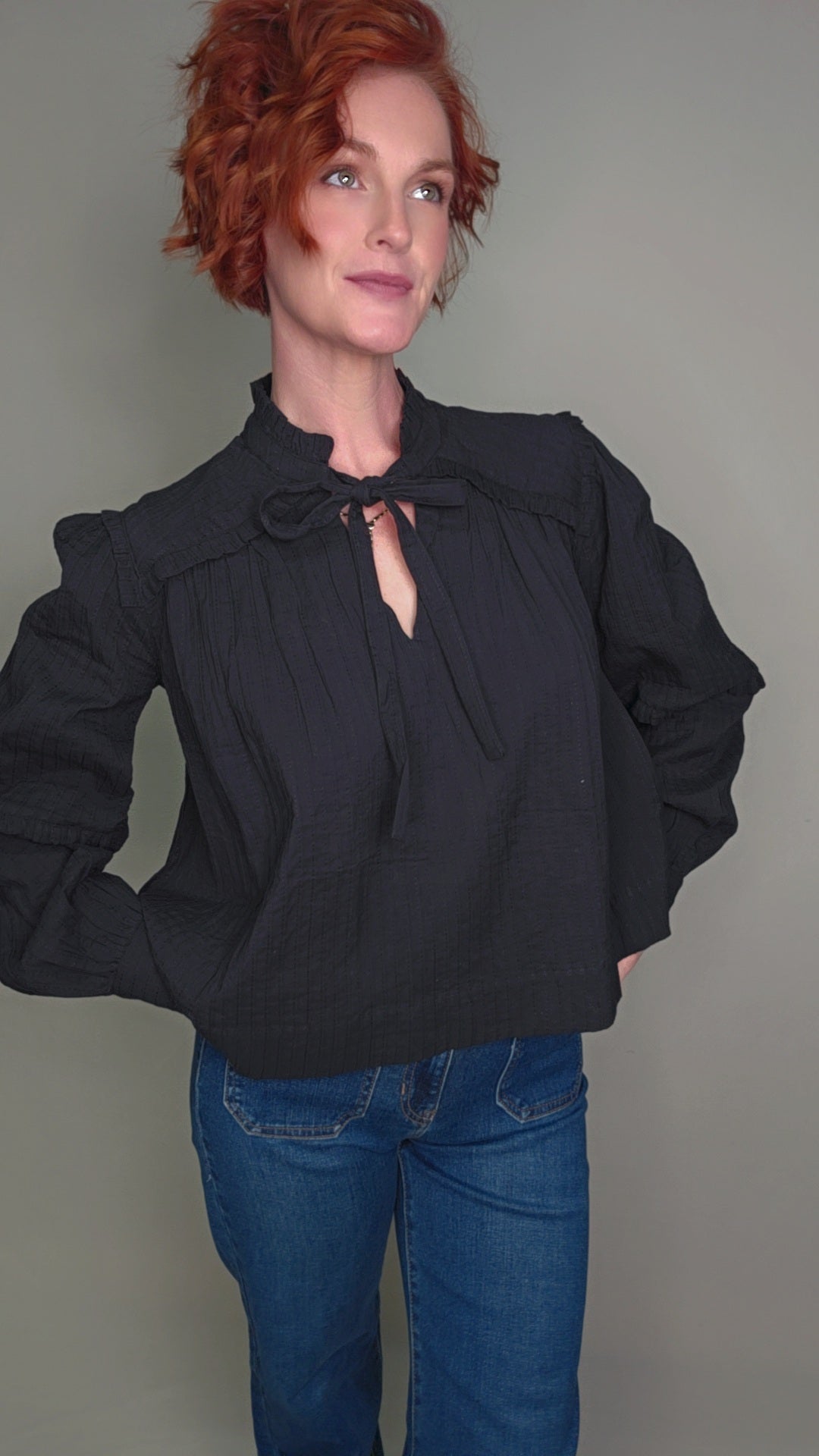 Midnight Muse Tie Neck Blouse