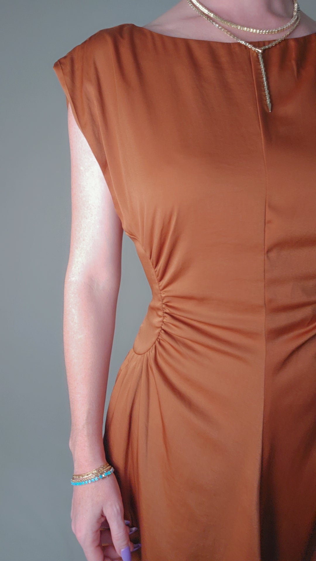 Ruched Satin Midi Dress