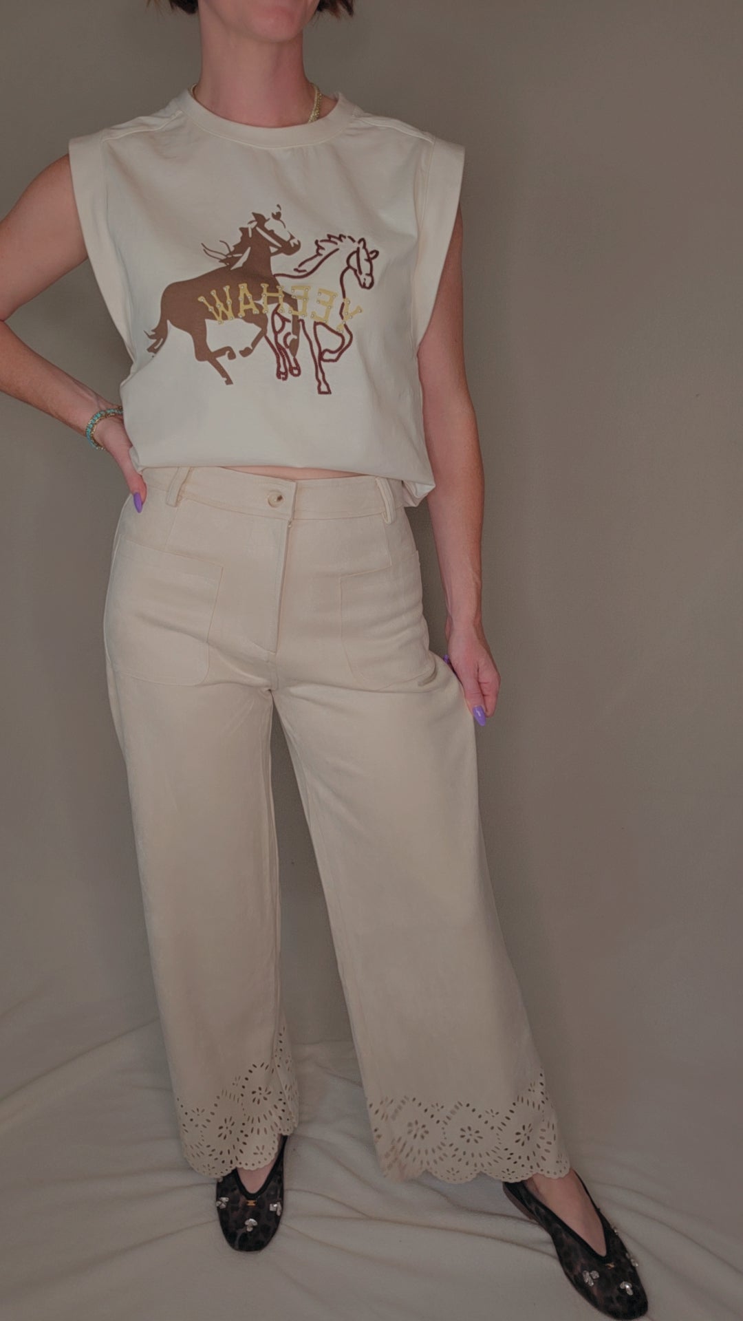 Suede Laser Cut Wide Leg Pants