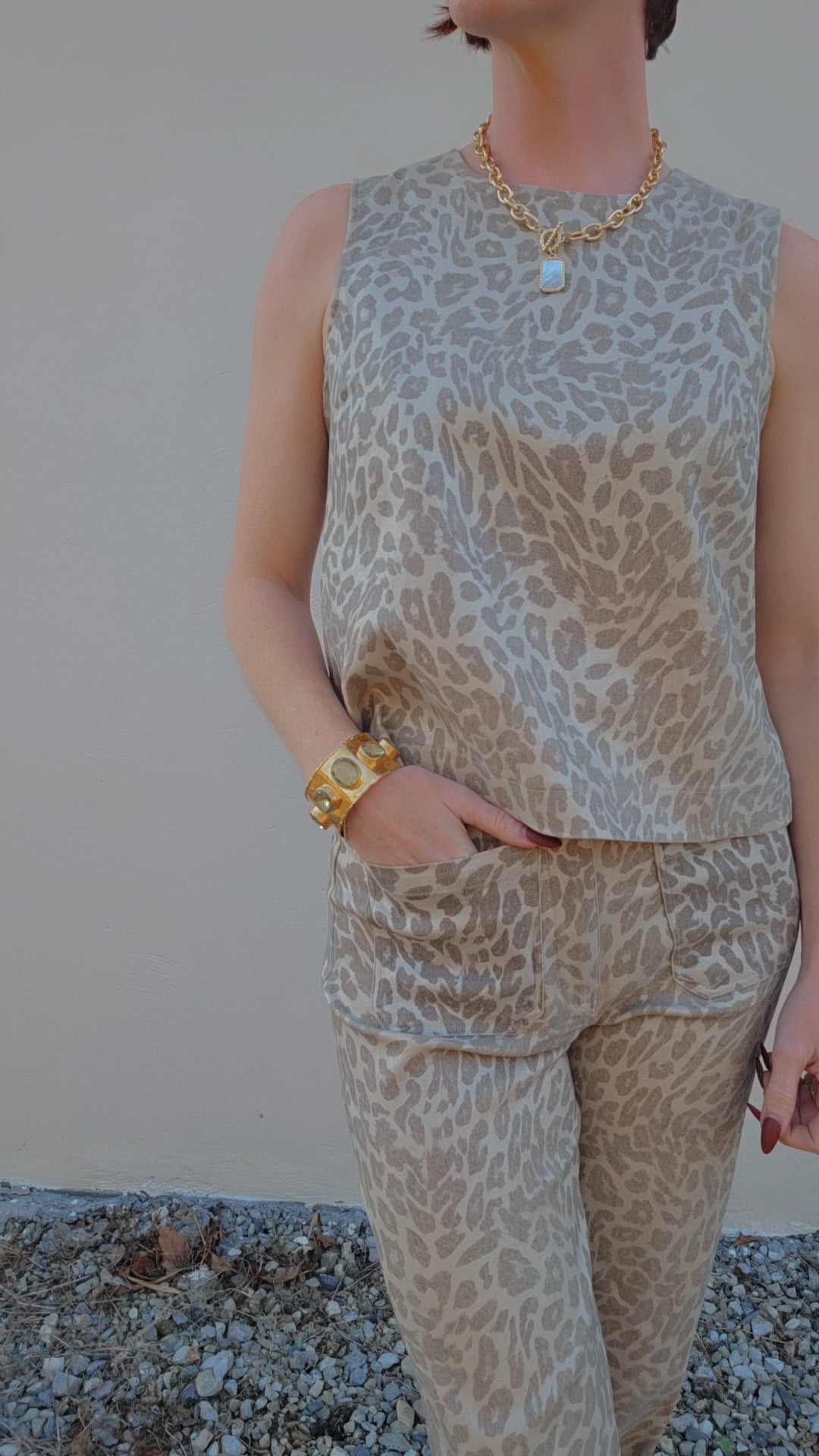 Champagne Shimmer Leopard Wide Leg Pant
