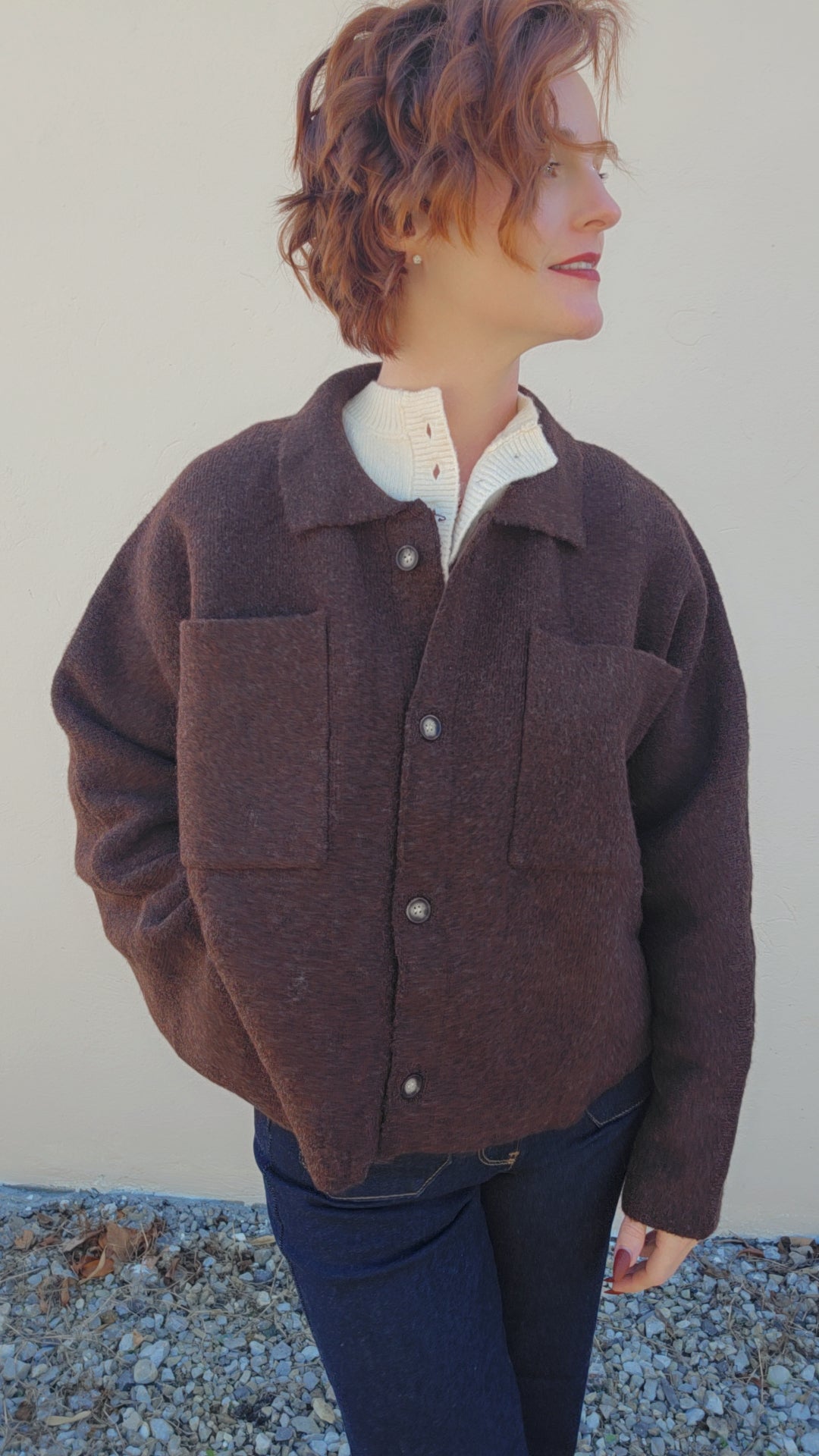 High Collar Knit Cardigan