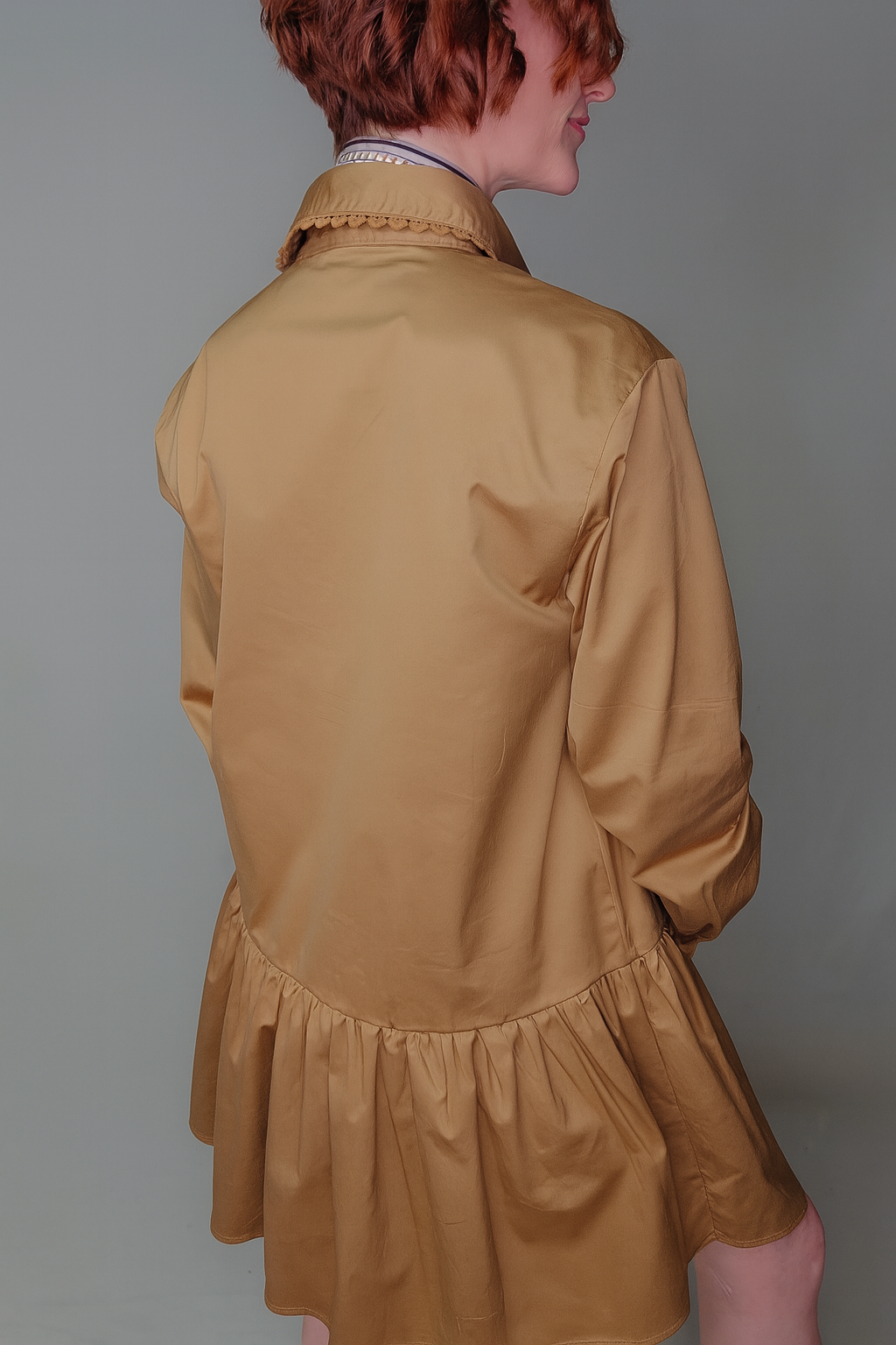 Scalloped Trim Button-Up Dress