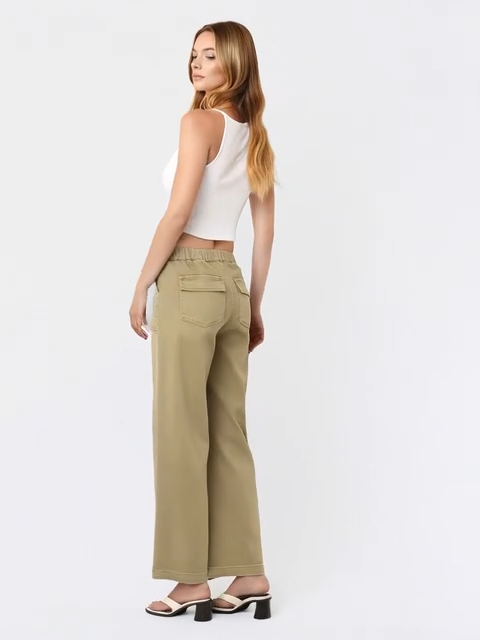 Vervet| High Rise Elastic Drawstring Wb Baggy Wide Jeans