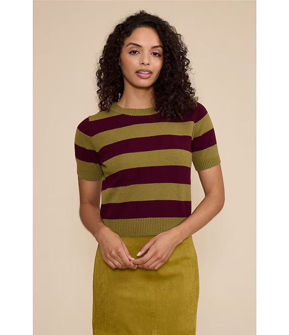 Striped Round Neck Short Sleeve Sweater Knit Top