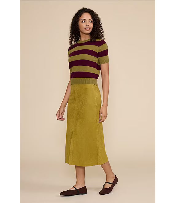 Striped Round Neck Short Sleeve Sweater Knit Top