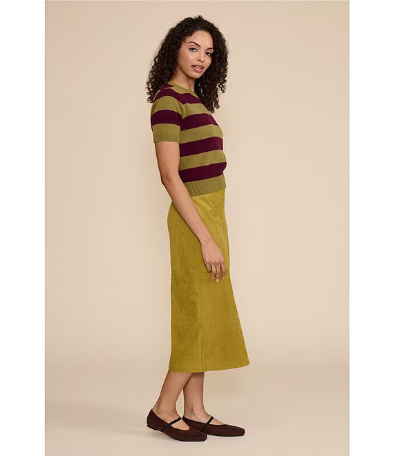 Striped Round Neck Short Sleeve Sweater Knit Top