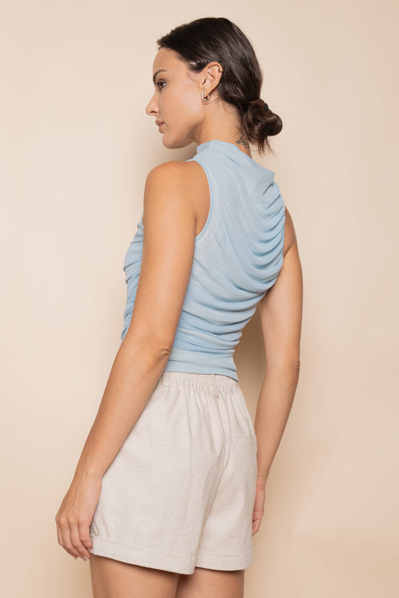 RUCHED MESH TANK TOP