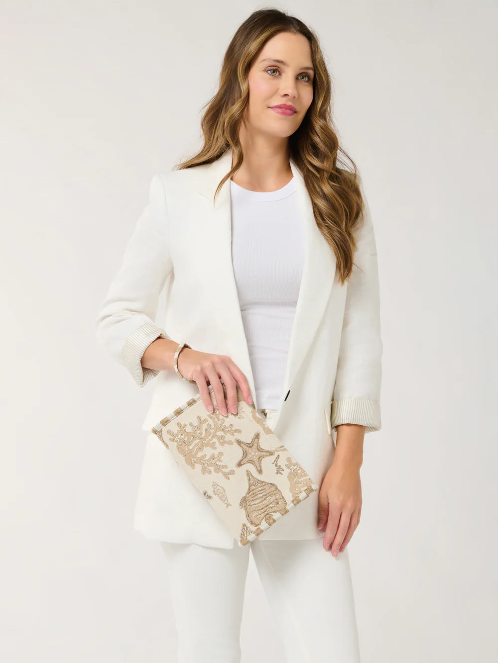 Shiraleah Coastal Jacquard Wristlet Pouch, Beige