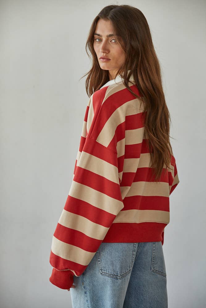 Striped Rugby Half Button Up