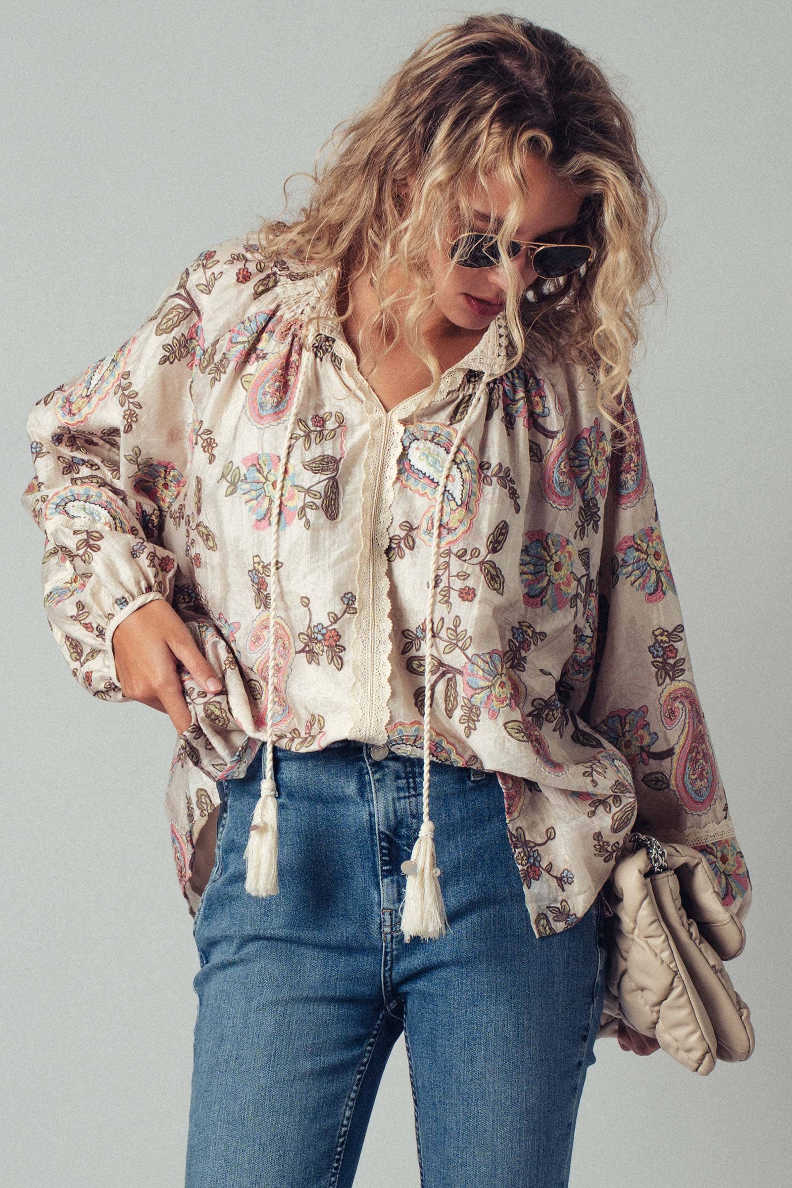 Embroidered Boho Paisley Blouse Top